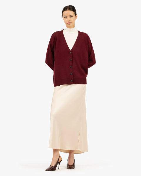 Women's Velia Maxi Cashmere Cardigan - Bordeaux | MaisonCashmere