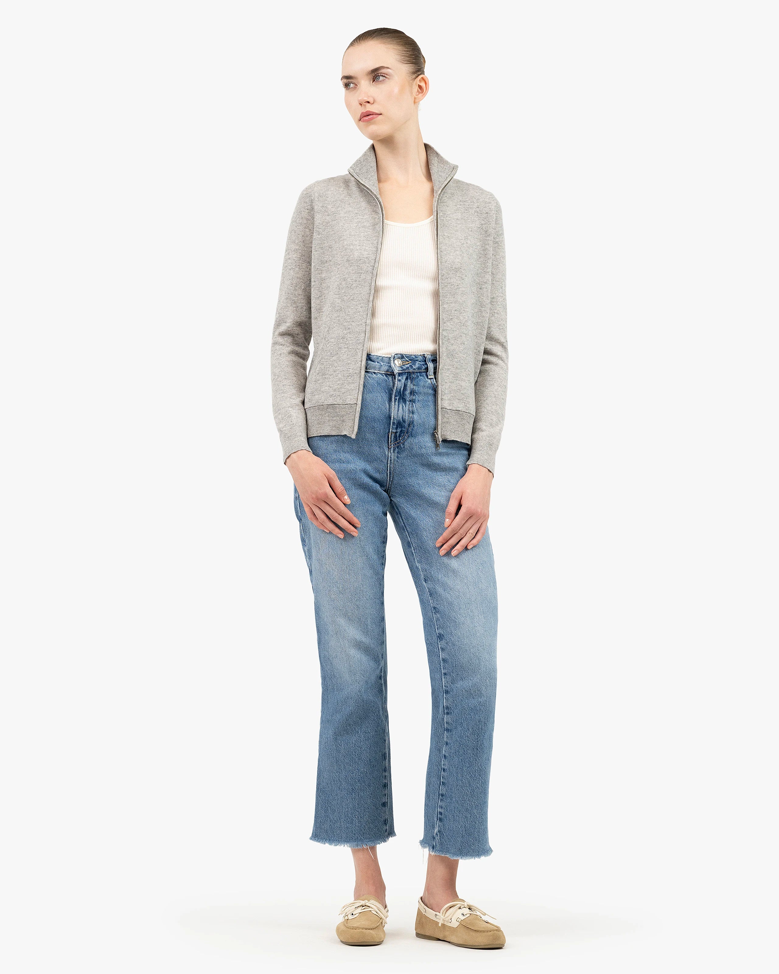 Women's Salò Zip Cardigan - Light Grey Cashmere