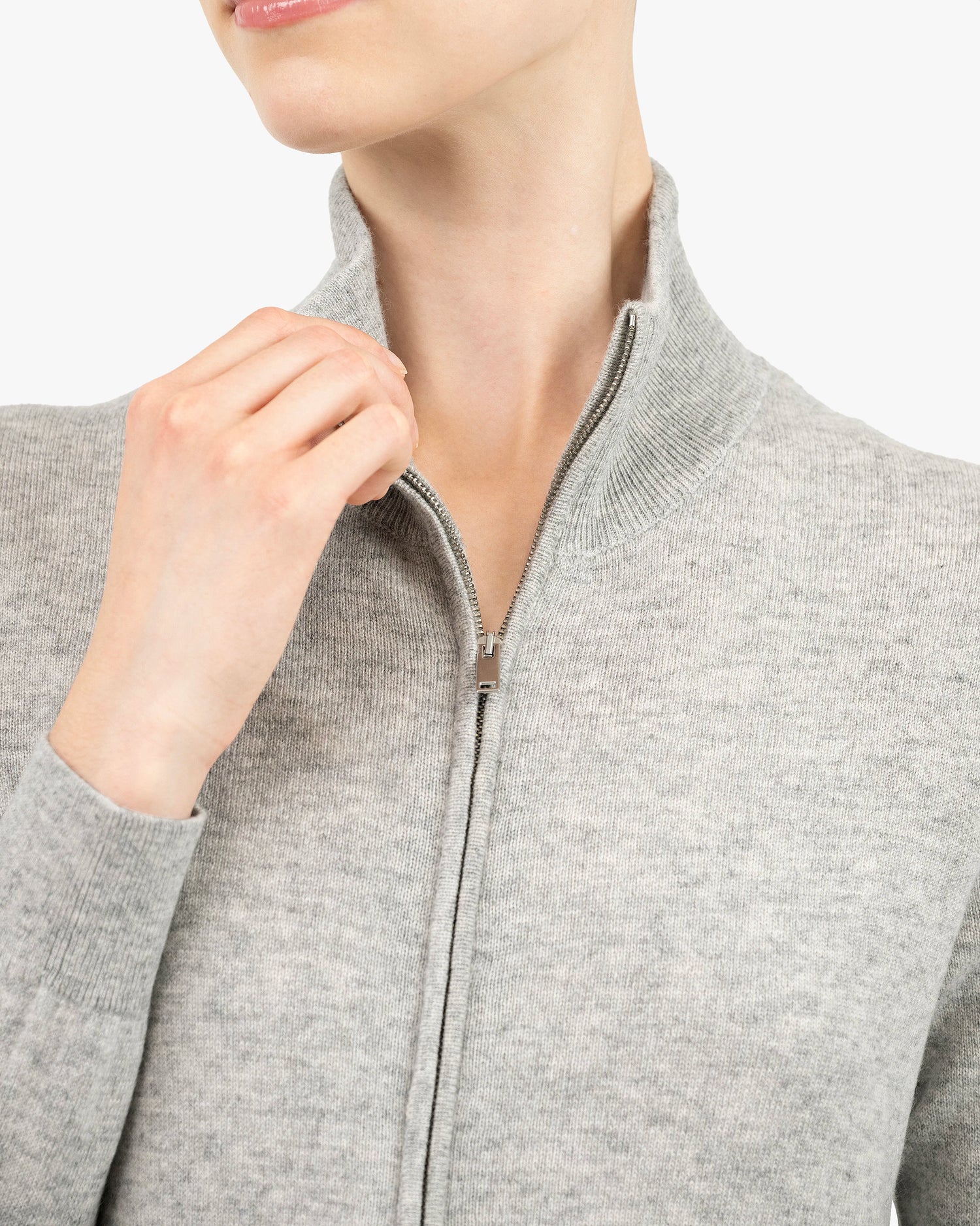 Women's Salò Zip Cashmere Cardigan Light Grey MaisonCashmere