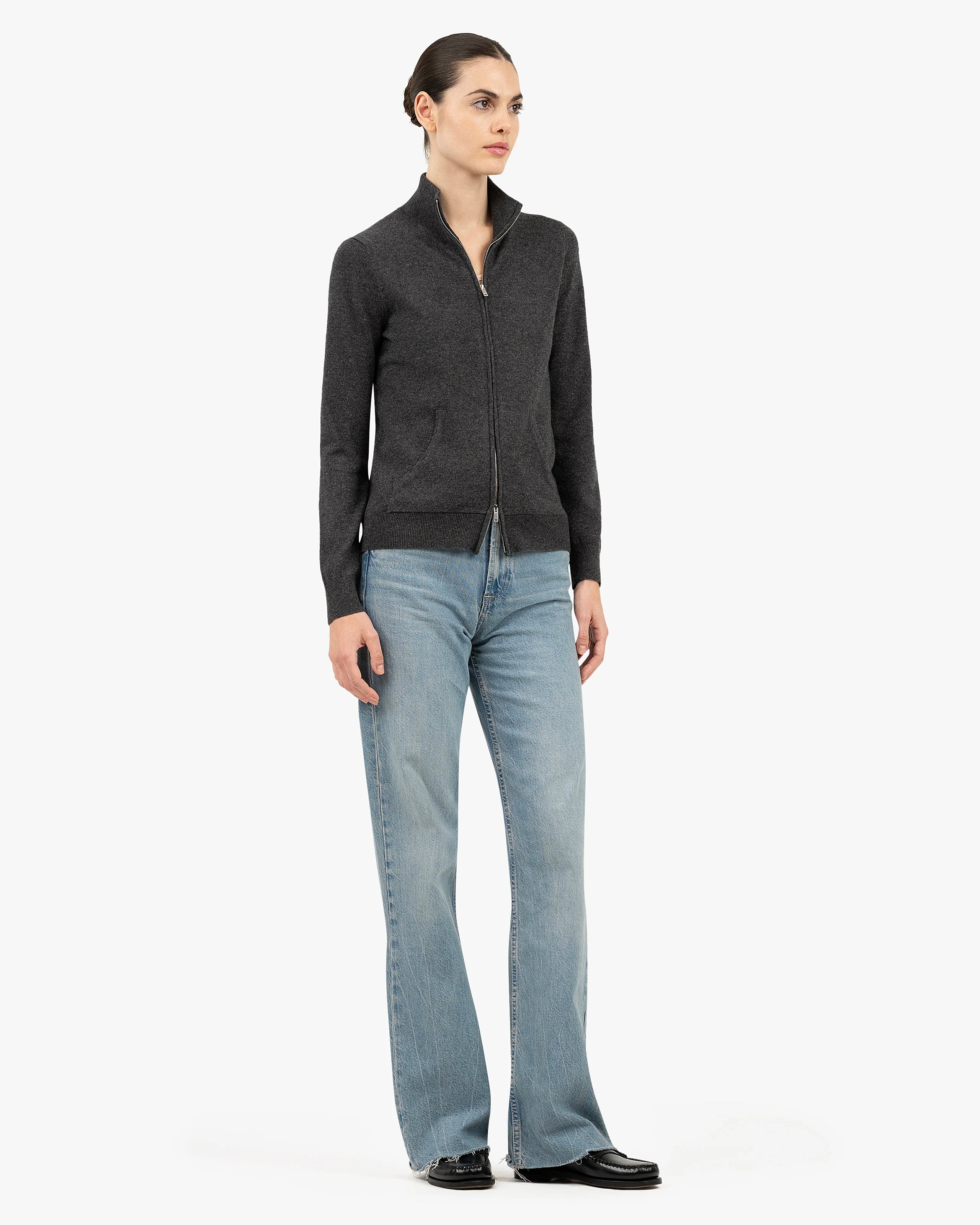 Women's Salò Zip Cardigan - Charcoal Cashmere