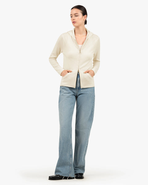 Women's Salò Zip Cashmere Hoodie - White | MaisonCashmere