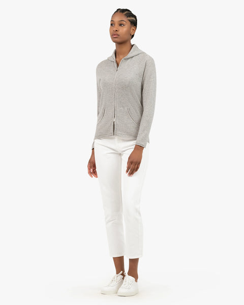 Women's Salò Zip Cashmere Hoodie - Light Grey | MaisonCashmere