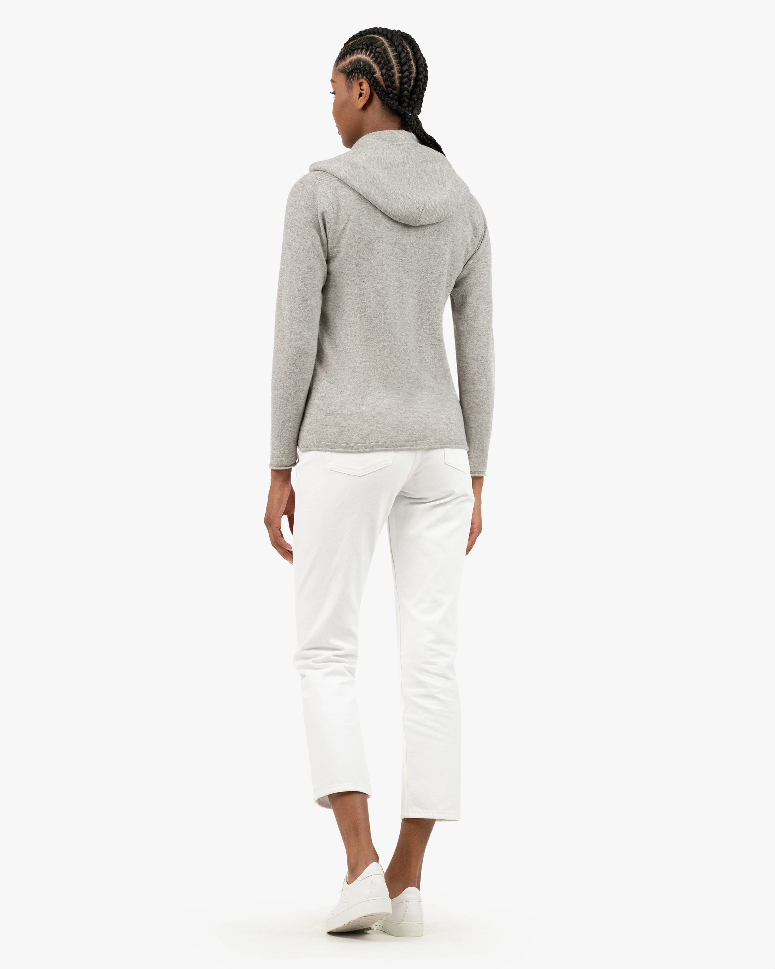 Women's Salò Zip Cashmere Hoodie - Light Grey | MaisonCashmere