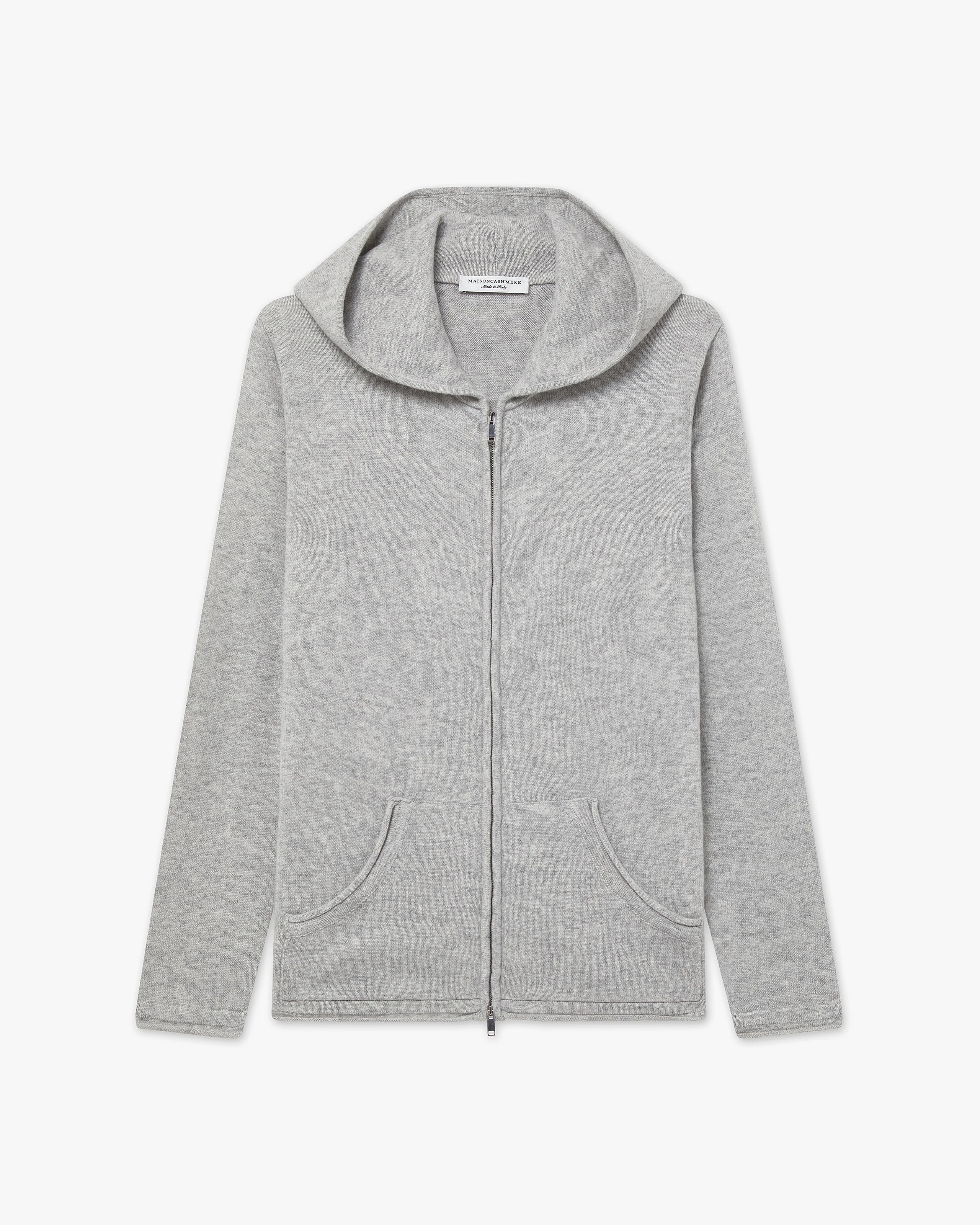 Women's Salò Zip Cashmere Hoodie - Light Grey | MaisonCashmere