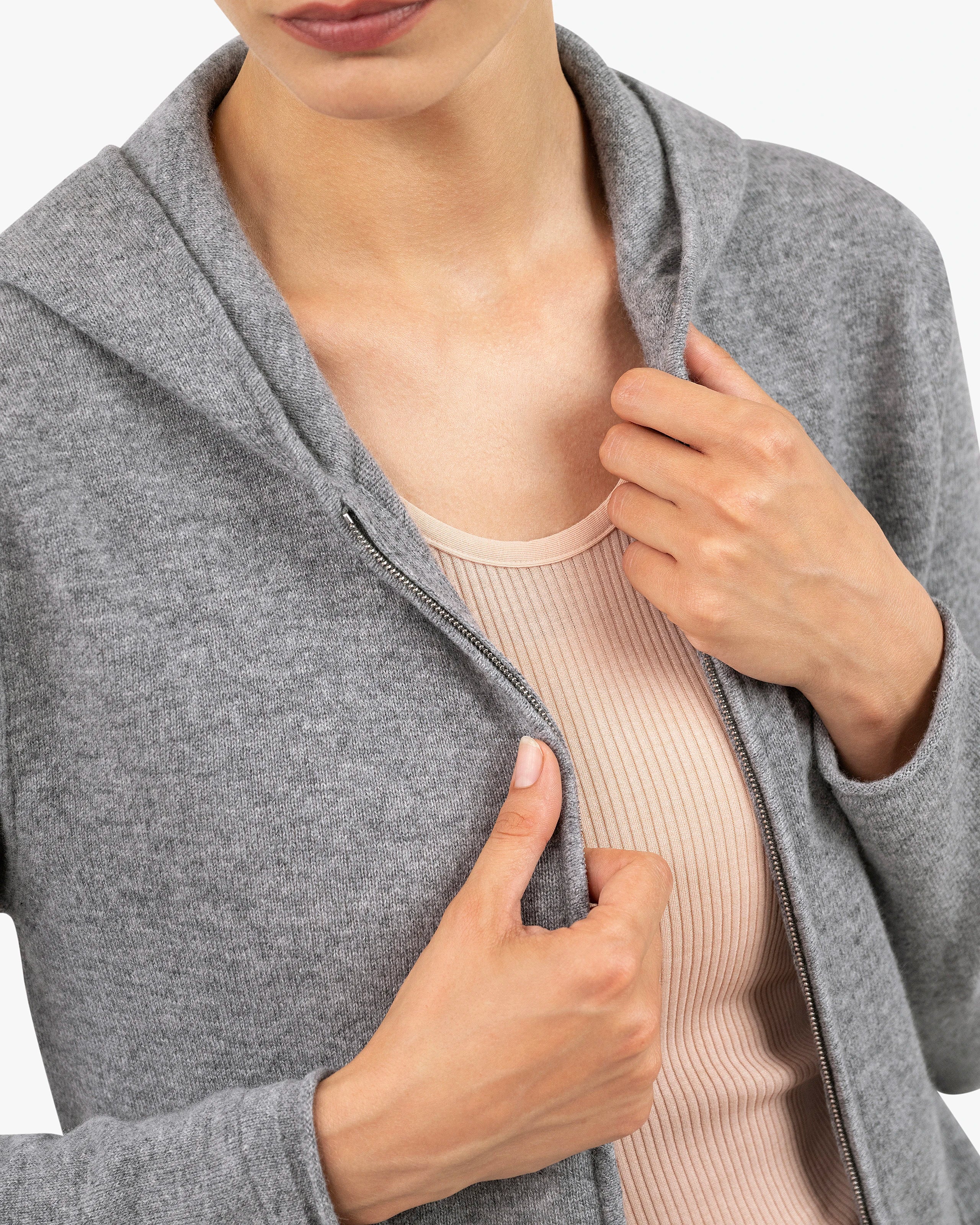 Women's Salò Zip Cashmere Hoodie - Medium Grey | MaisonCashmere