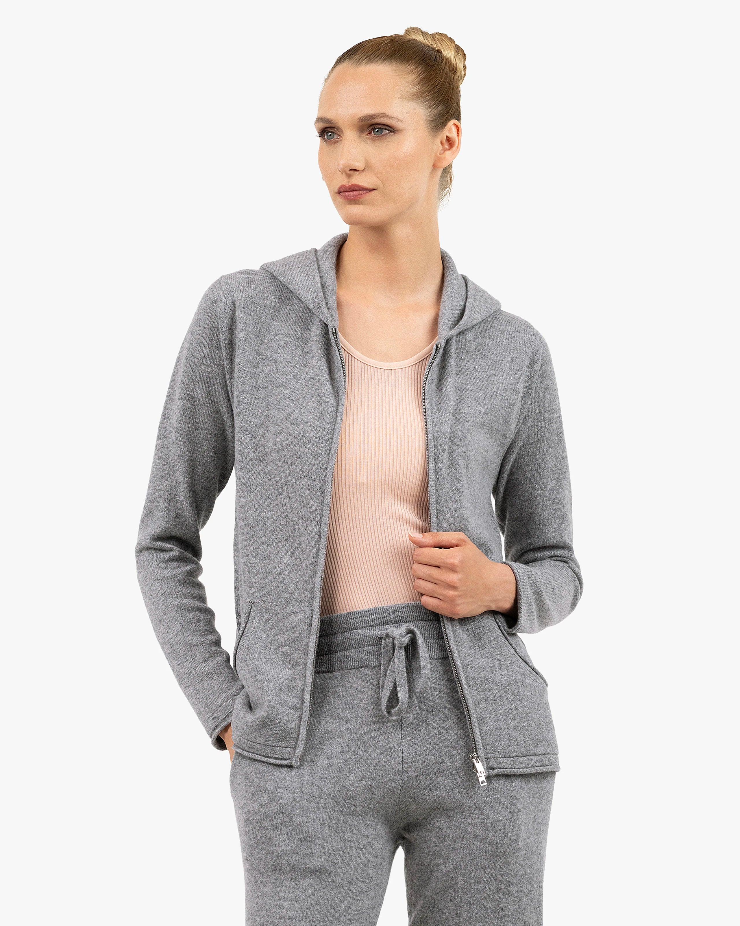 Women's Salò Zip Cashmere Hoodie - Medium Grey | MaisonCashmere