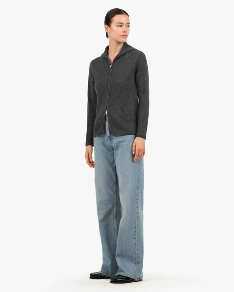 Women's Salò Zip Cashmere Hoodie - Charcoal | MaisonCashmere