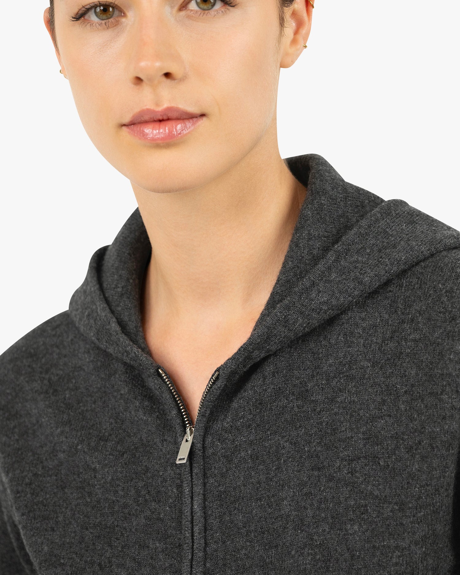 Sweat à Capuche Zippé Salò Cachemire Femme Gris Foncé