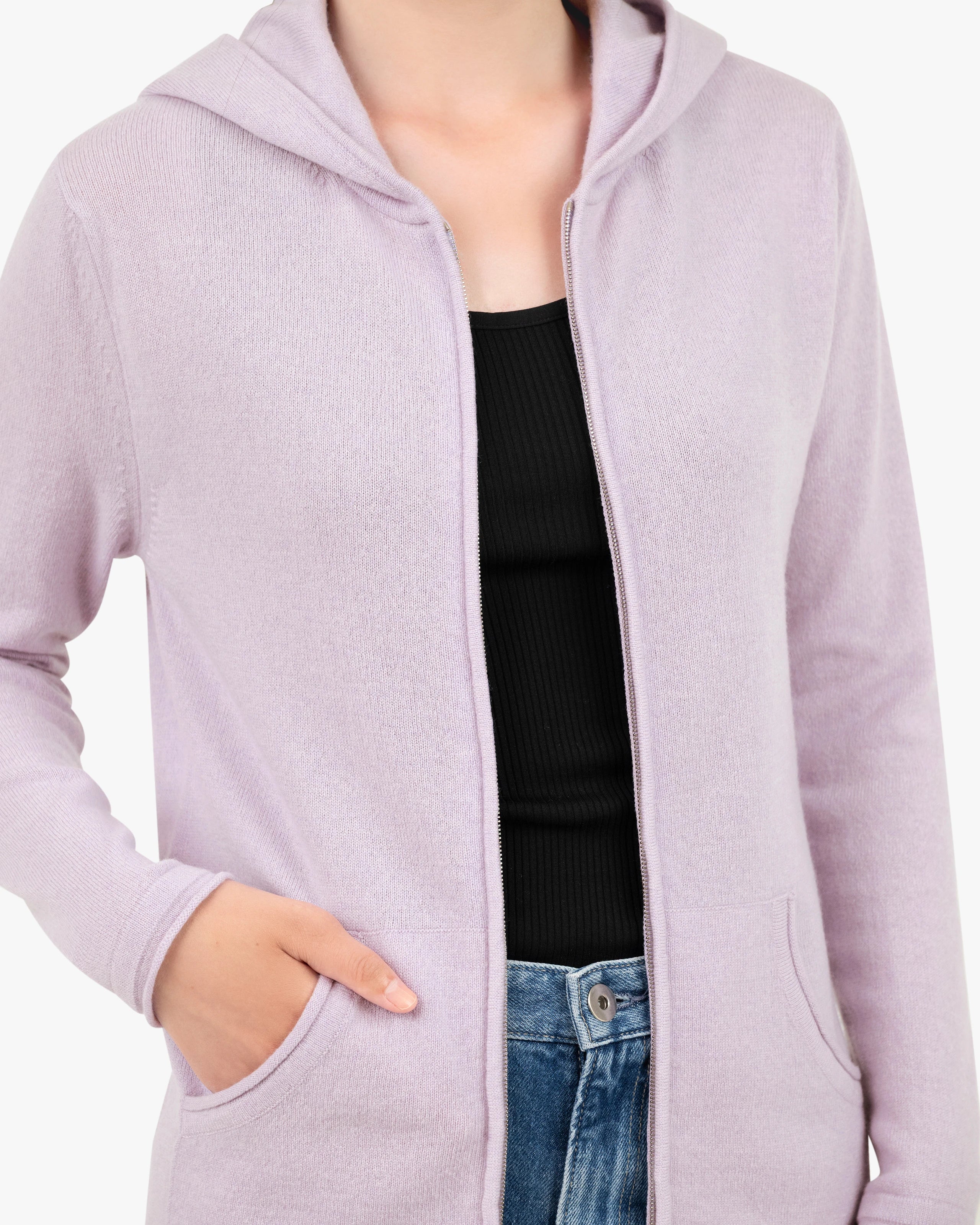 Women's Salò Zip Cashmere Hoodie - Lilac | MaisonCashmere