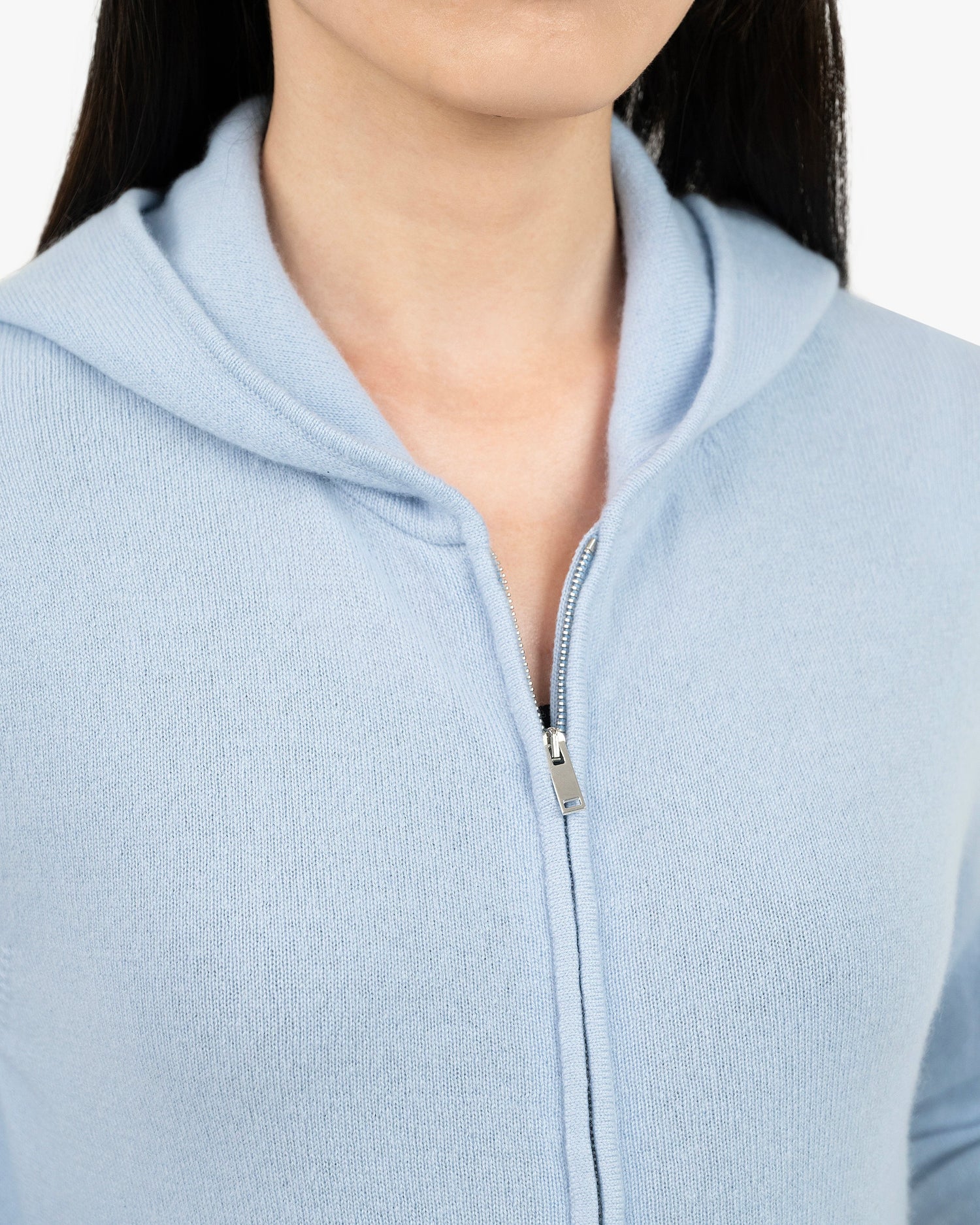 Sweat à Capuche Zippé Salò Cachemire Femme Bleu Clair