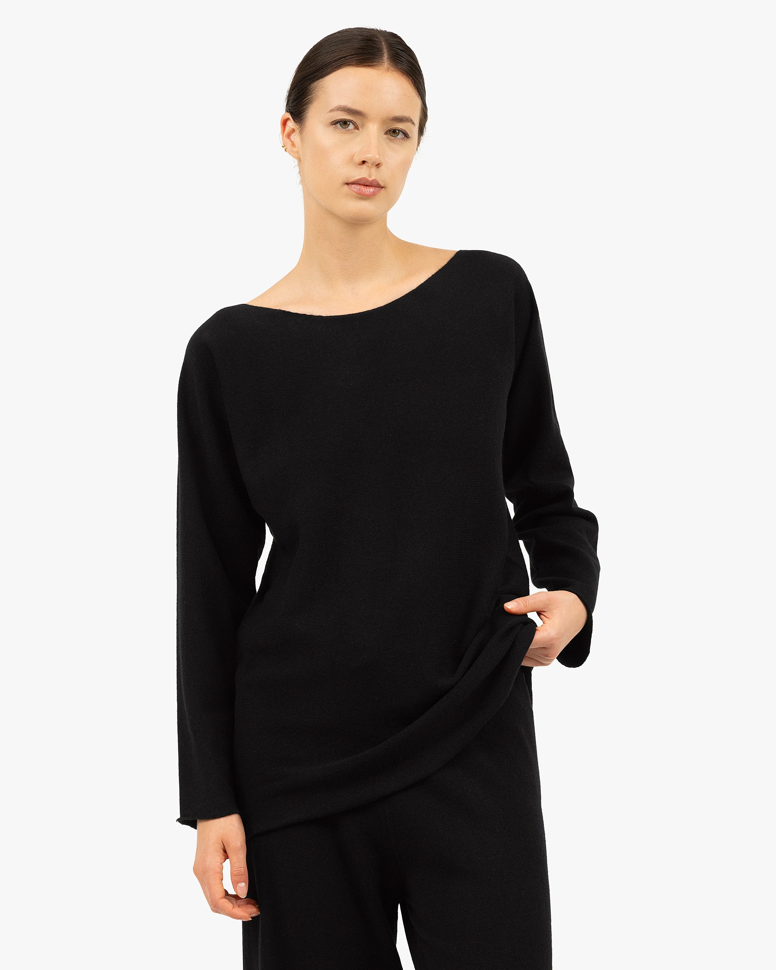 Chaillot Boat Neck Sweater - Black Cashmere