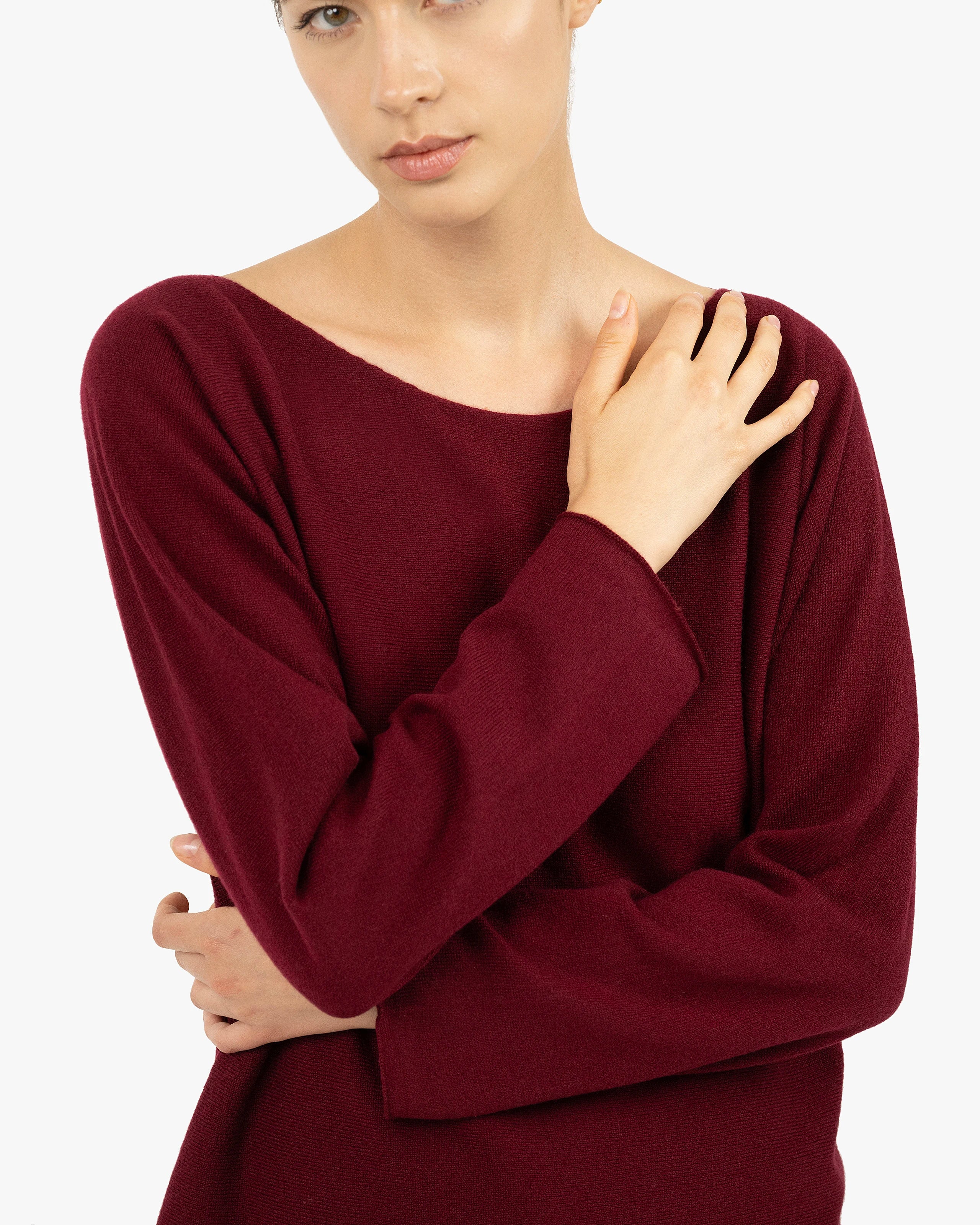 Chaillot Boat Neck Sweater - Bordeaux Cashmere