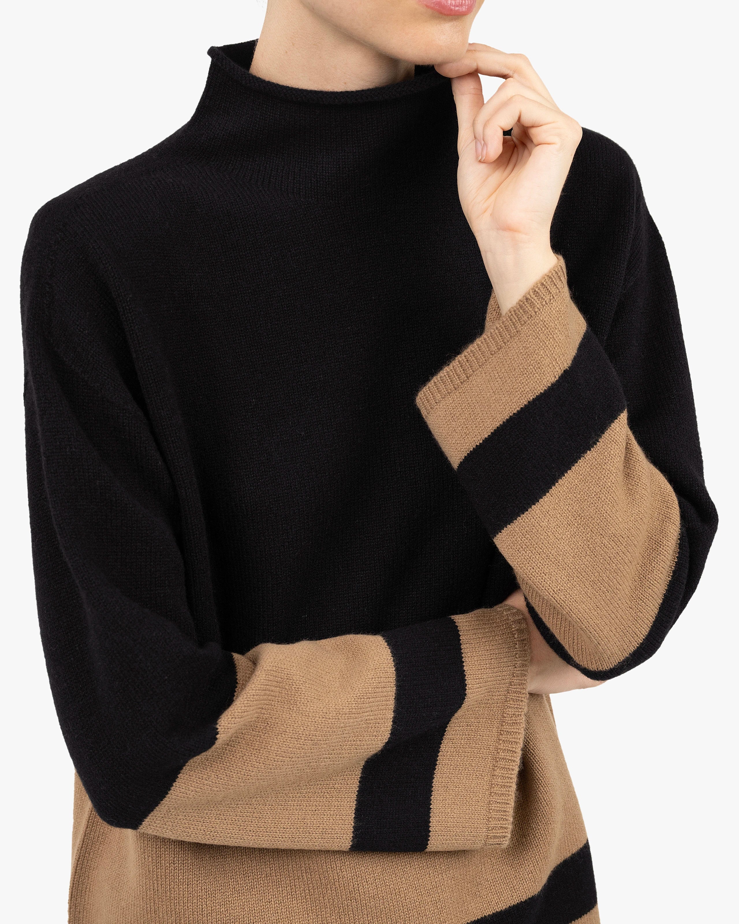 Cortona Mock Neck Sweater - Black Cashmere