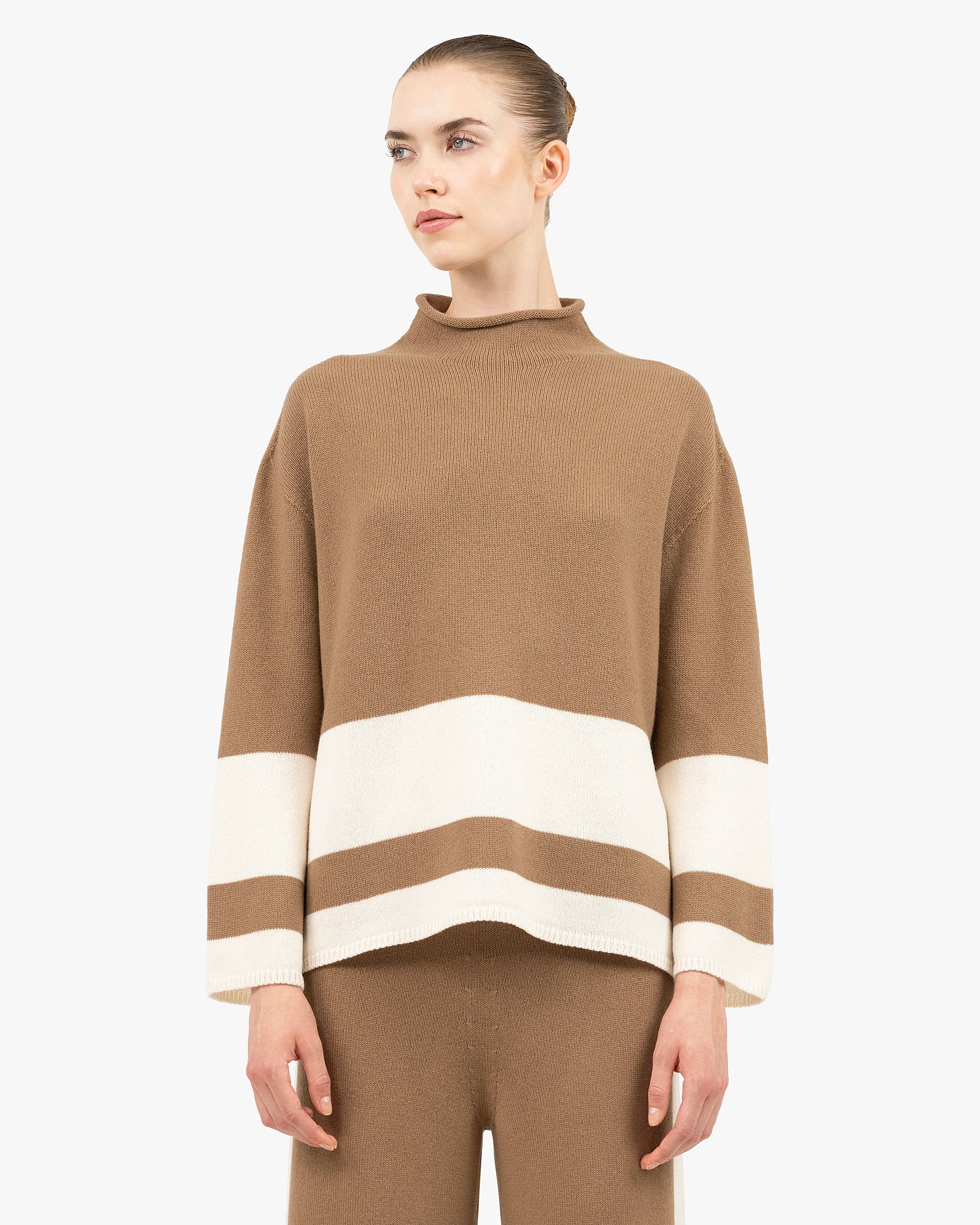 Cortona Mock Neck Sweater - Camel Cashmere