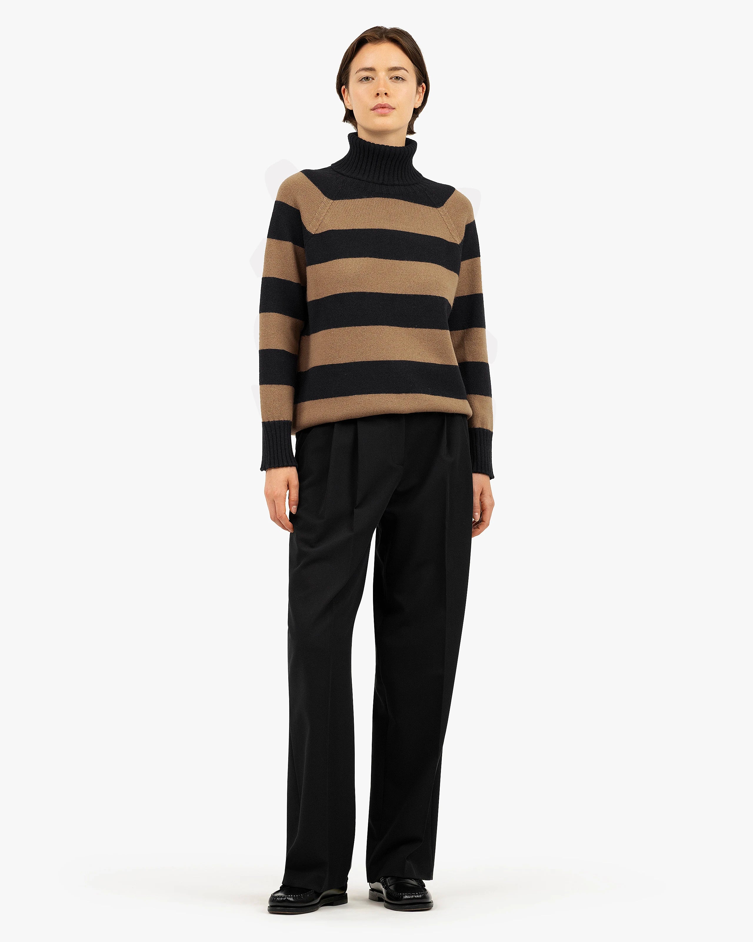 Cortona Striped Turtleneck - Black Cashmere