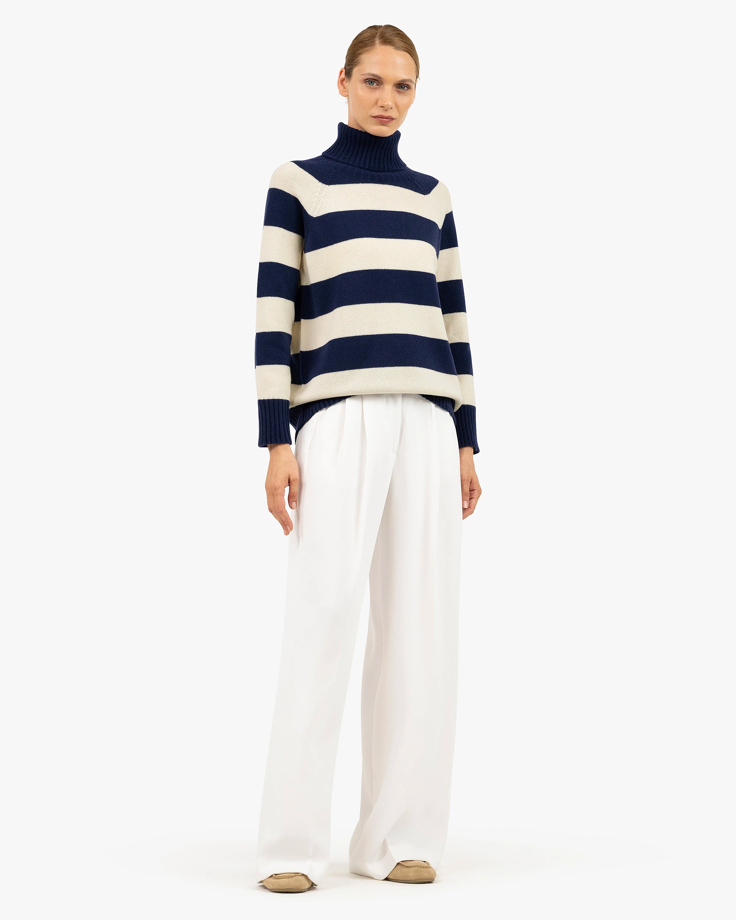 Cortona Striped Turtleneck - Blue Cashmere