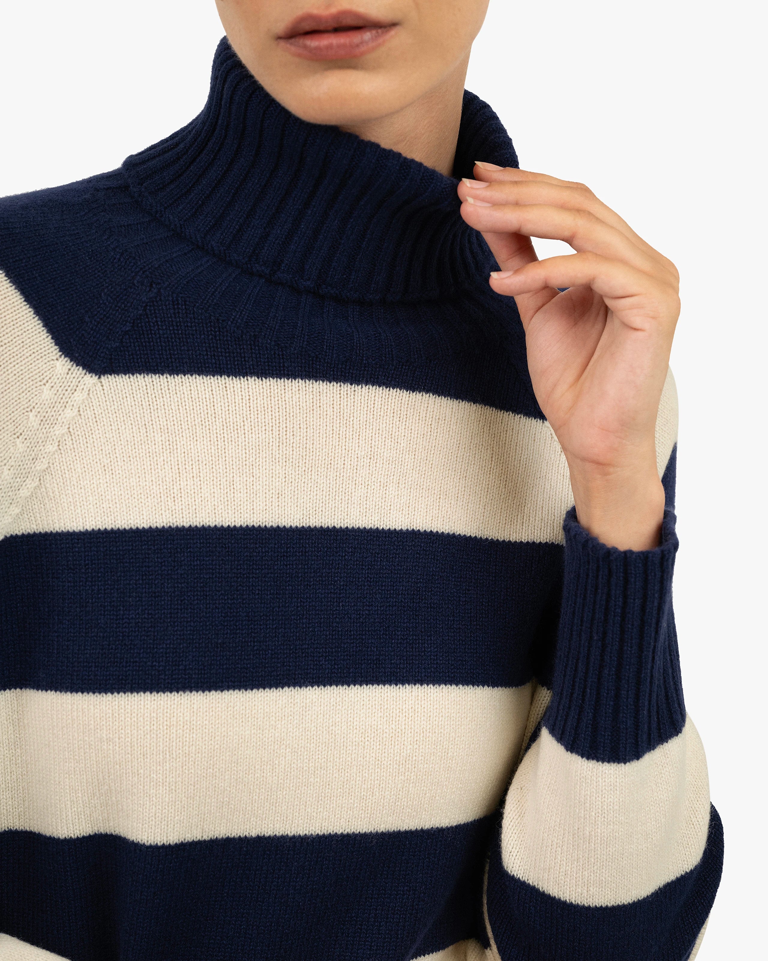 Cortona Striped Turtleneck - Blue Cashmere