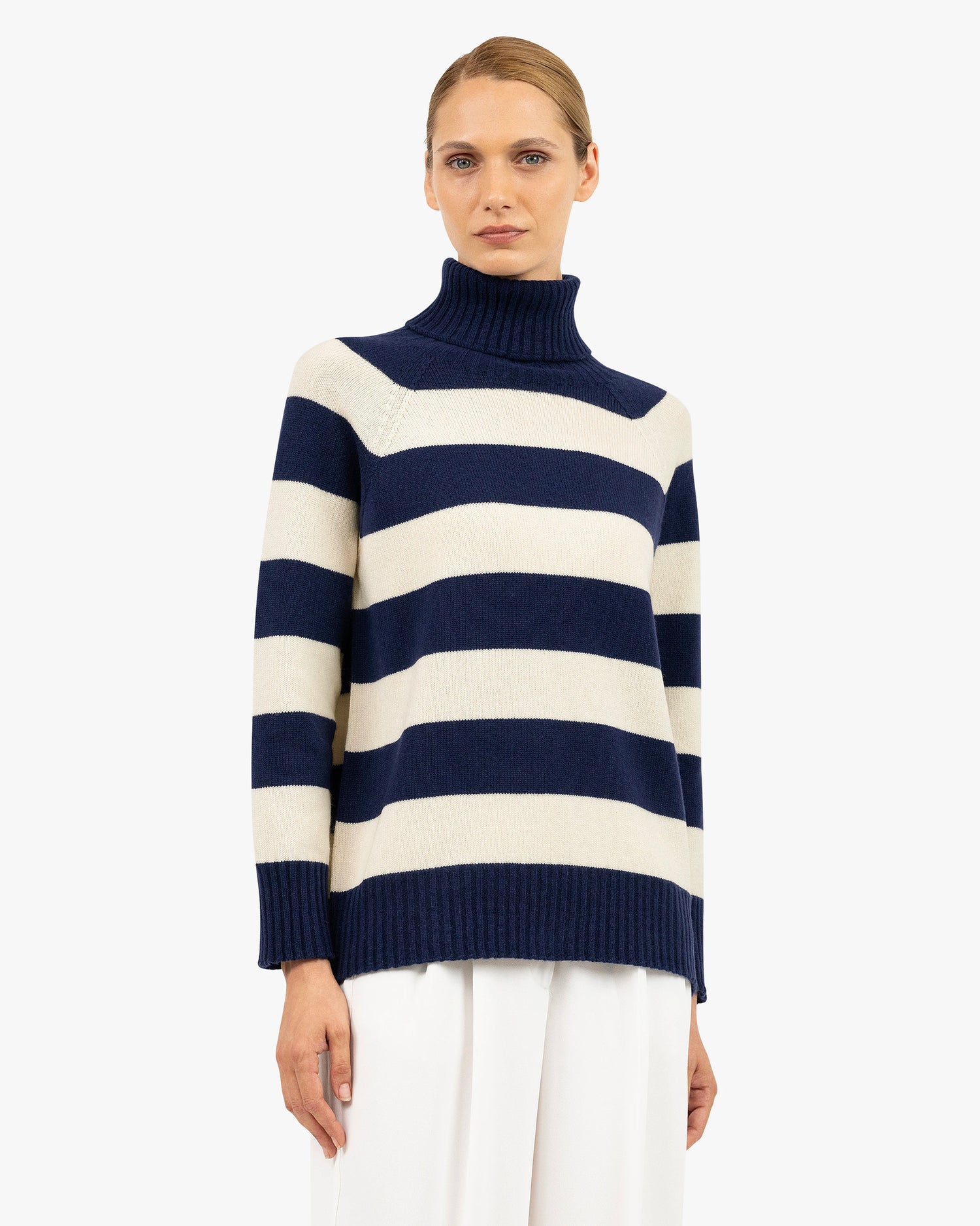 Cortona Striped Turtleneck - Blue Cashmere
