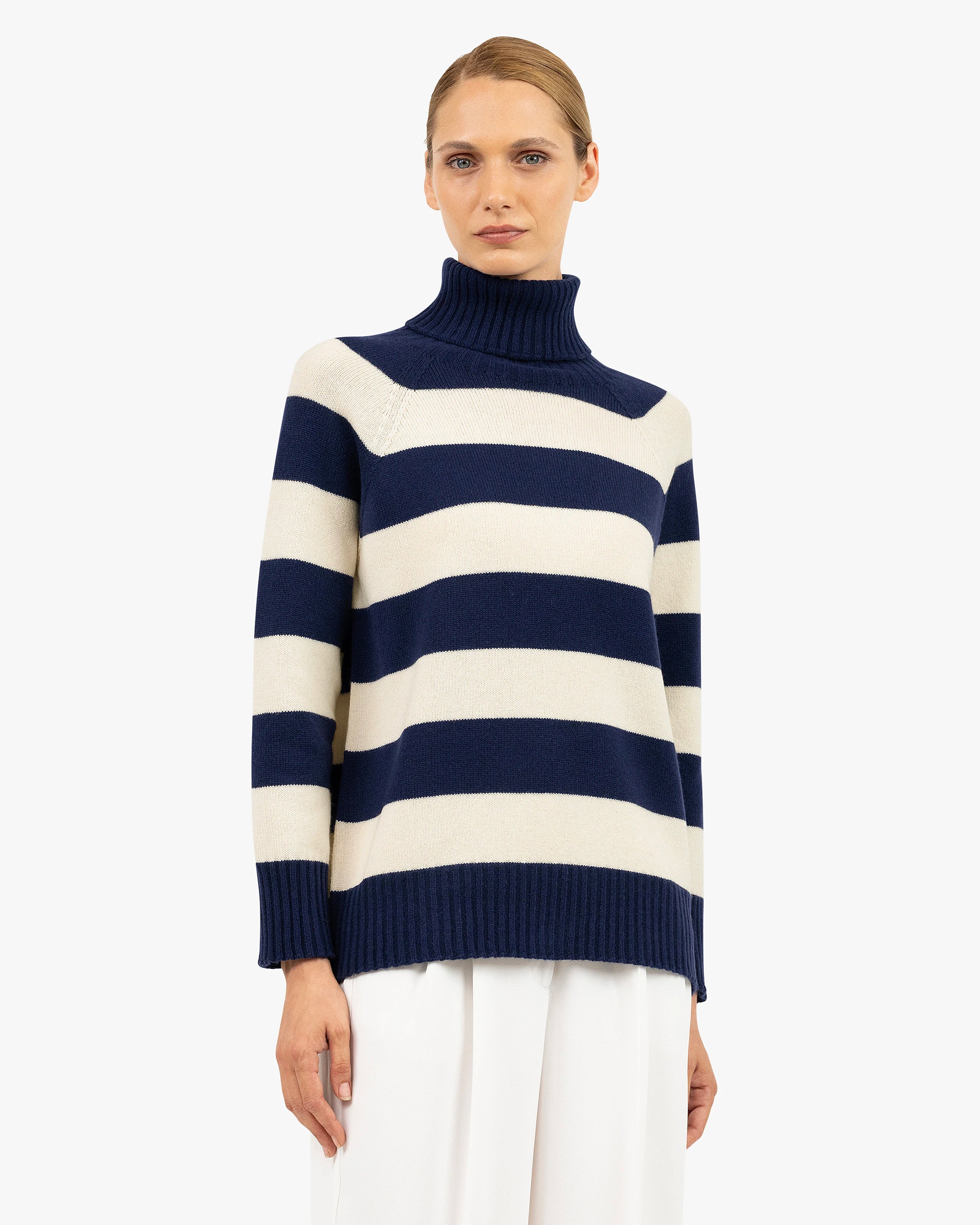 Cortona Striped Turtleneck - Blue Cashmere