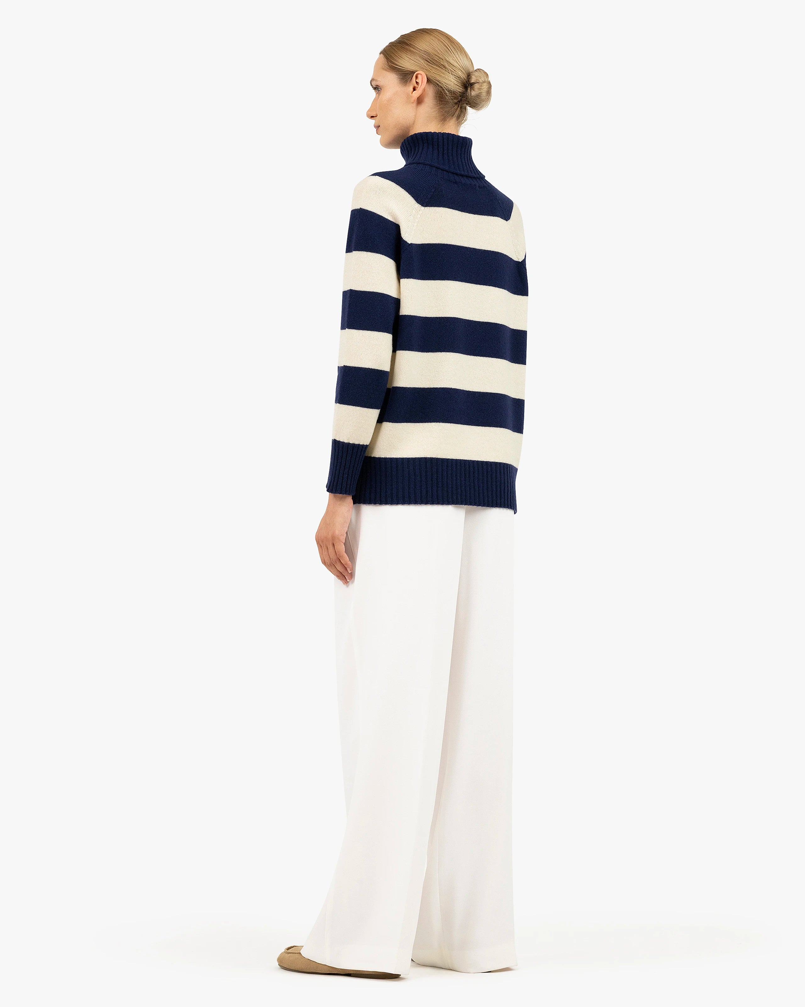 Cortona Striped Turtleneck - Blue Cashmere