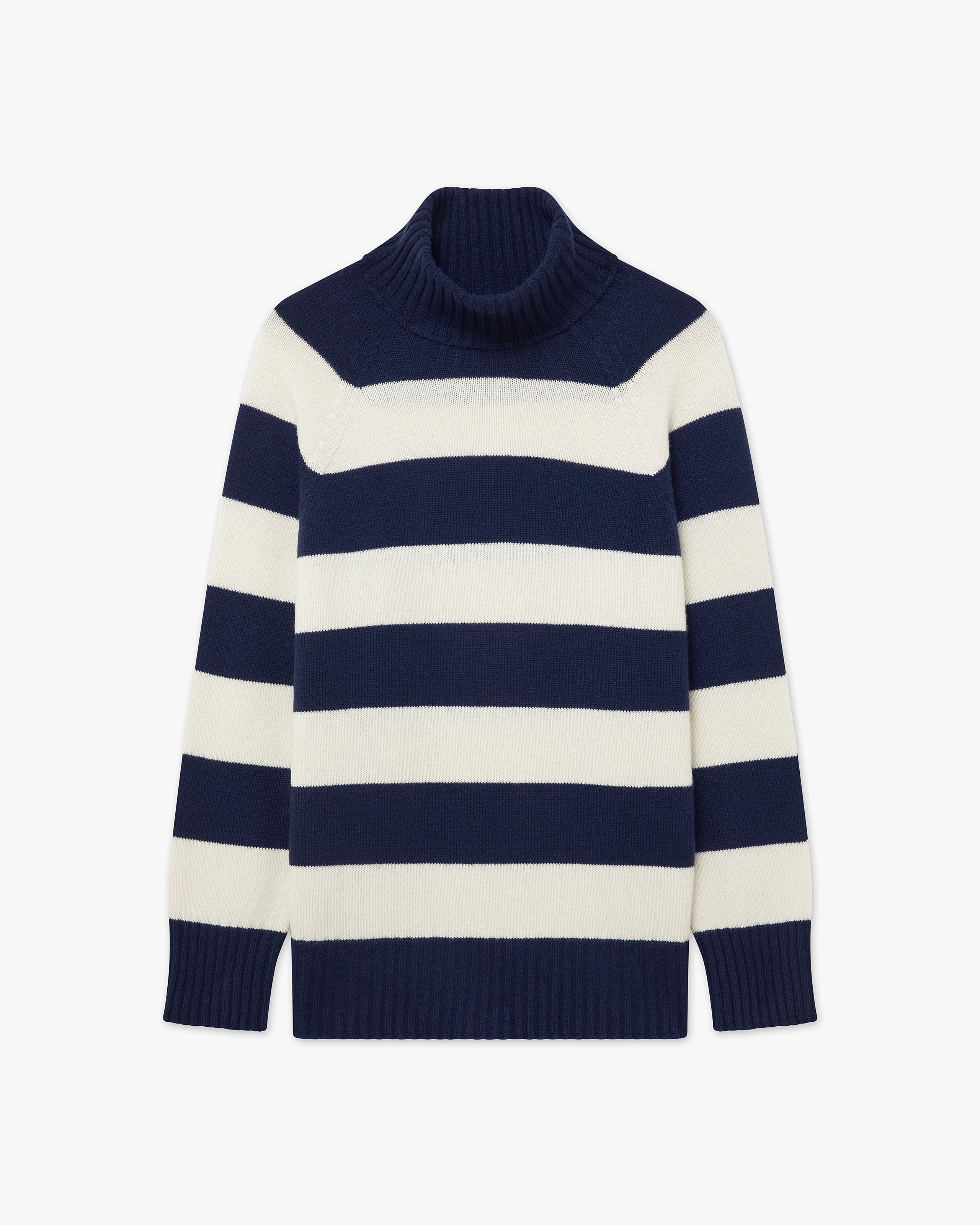 Cortona Striped Turtleneck - Blue Cashmere