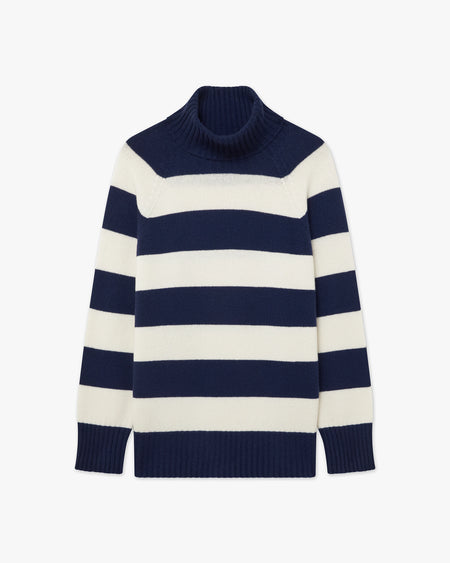 Cortona Striped Turtleneck - Blue Cashmere