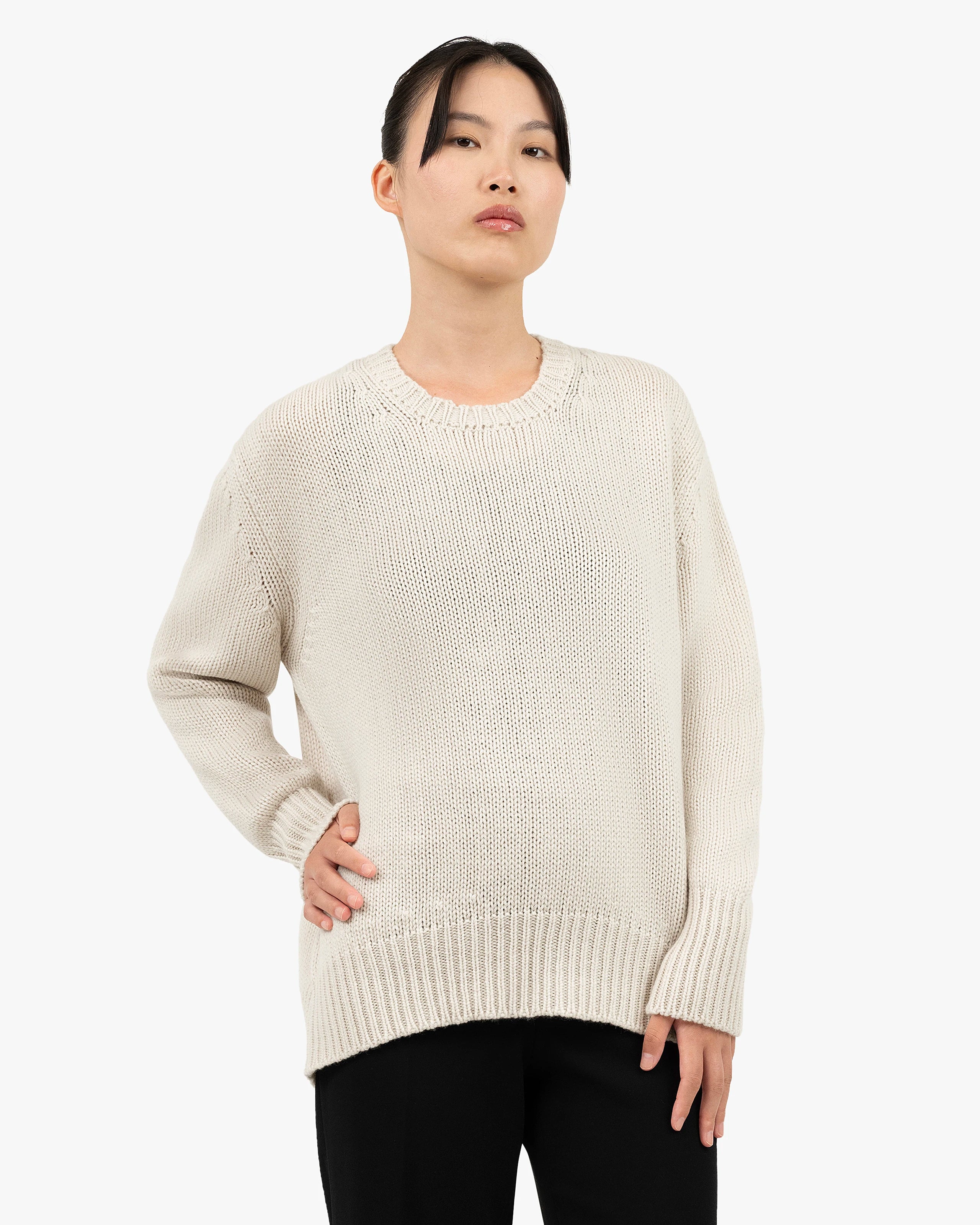 Women's Dalmar Crew Neck Sweater - White Merino / Cashmere