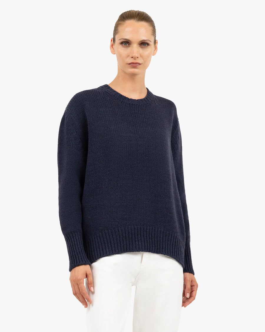 Women's Dalmar Crew Neck Sweater - Blue Merino / Cashmere