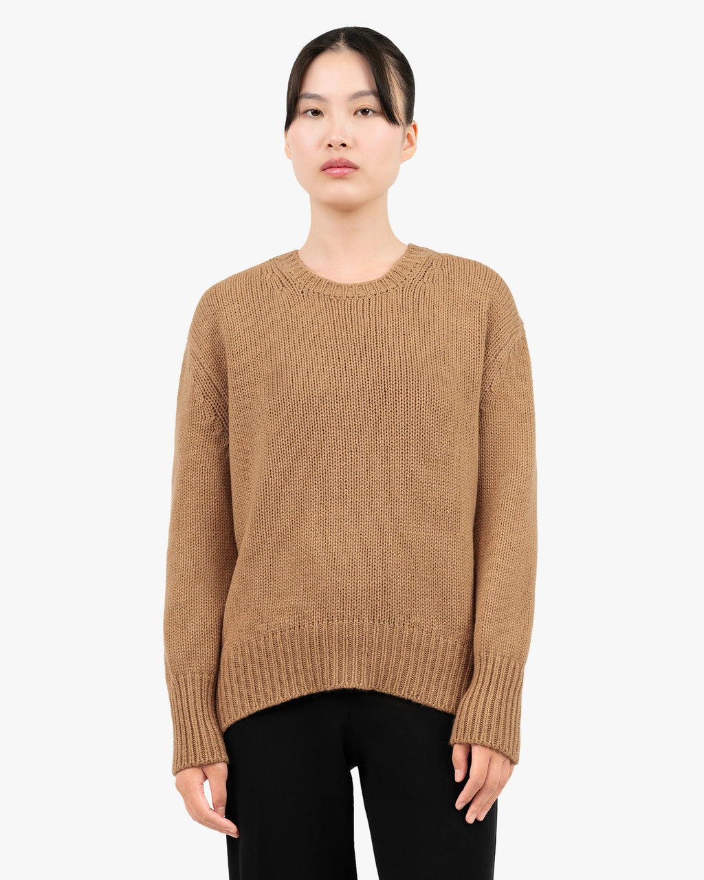 Women's Dalmar Crew Neck Sweater - Camel Merino / Cashmere