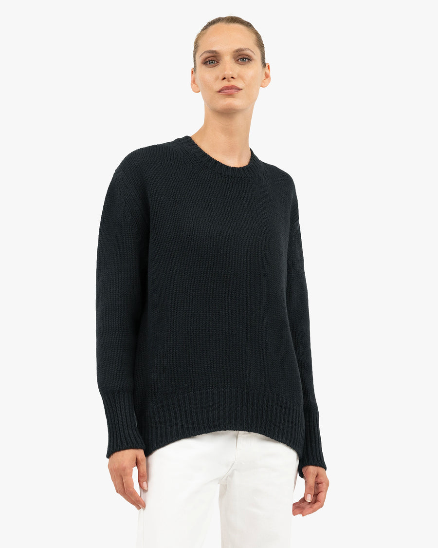 Women's Dalmar Crew Neck Sweater - Black Merino / Cashmere