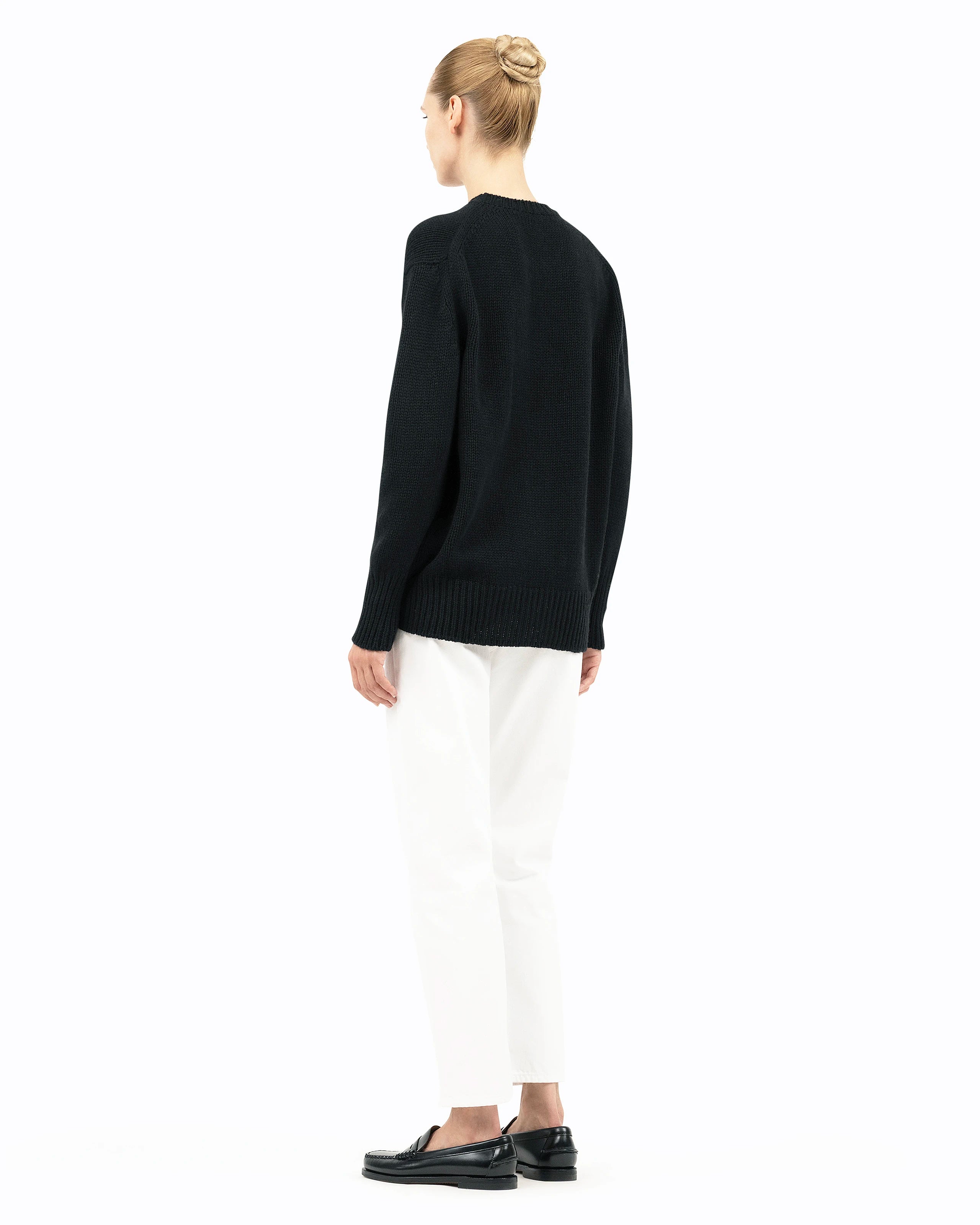 Women's Dalmar Crew Neck Sweater - Black Merino / Cashmere