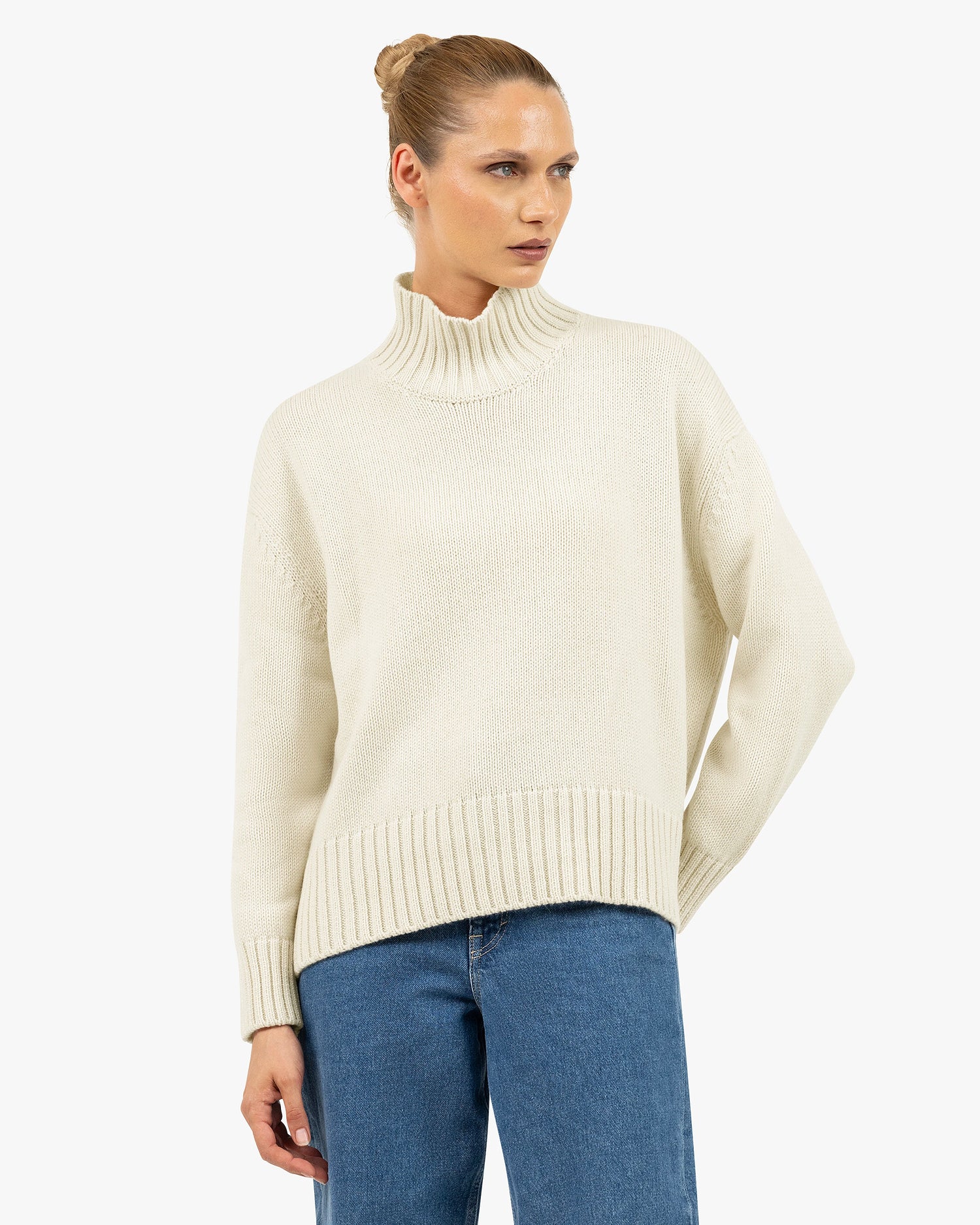 Women's Dolomiti Cashmere Mock Neck Sweater White MaisonCashmere