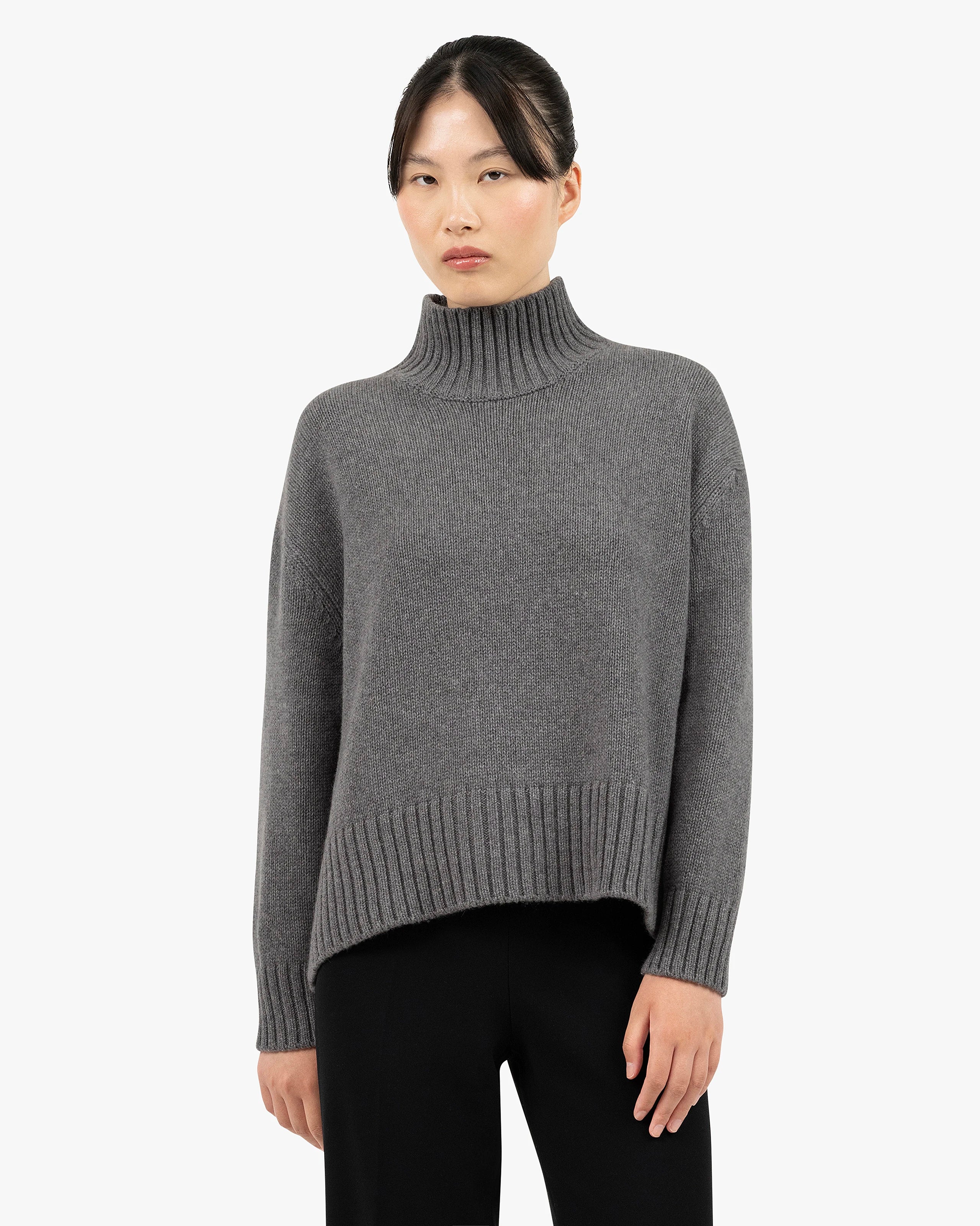 Women's Dolomiti Cashmere Mock Neck Sweater - Grey | MaisonCashmere Women's Dolomiti Cashmere Mock Neck Sweater - Grey | MaisonCashmere