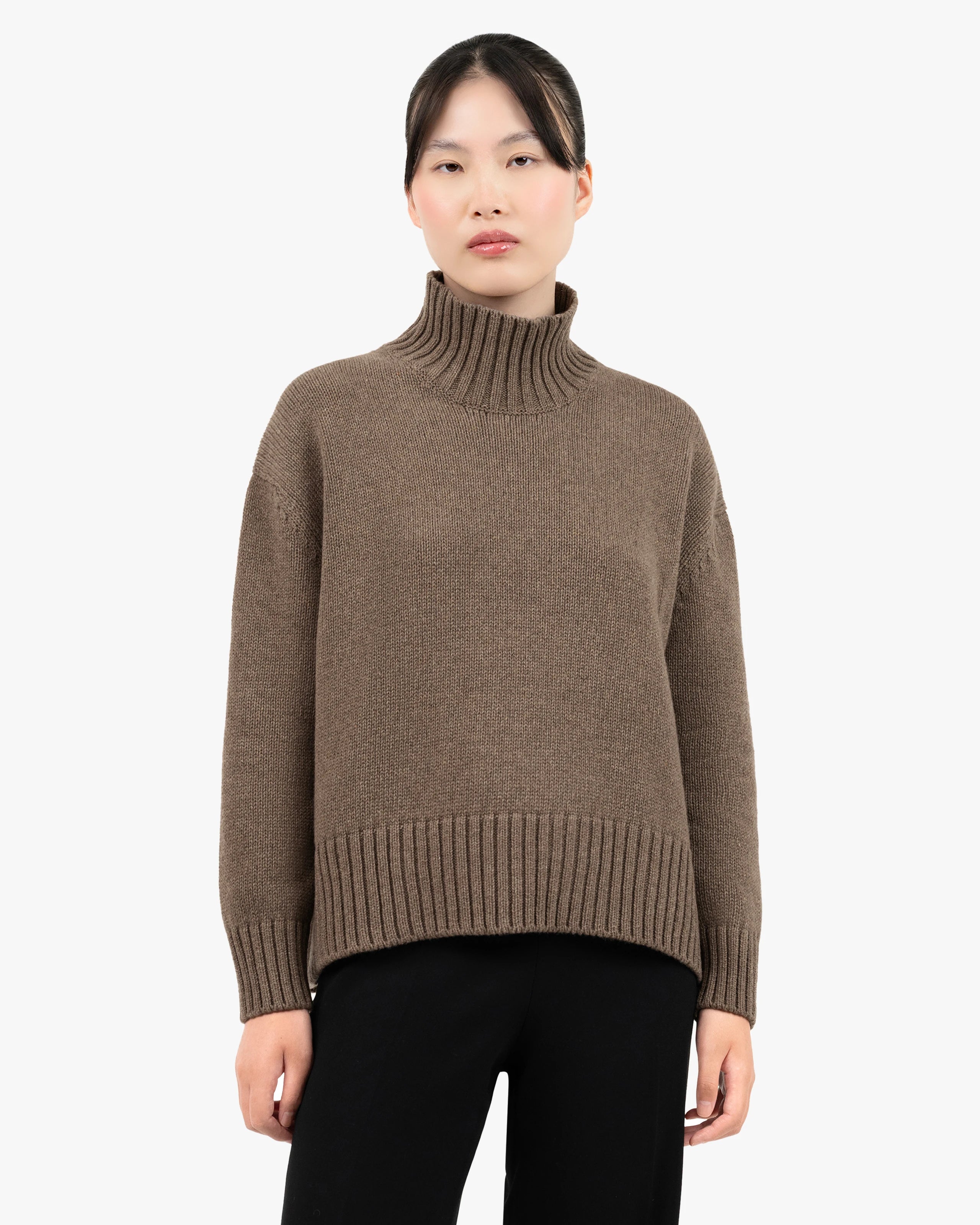 Women's Dolomiti Cashmere Mock Neck Sweater - Brown | MaisonCashmere
