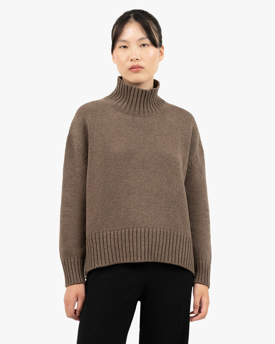 Dolomiti Mock Neck Sweater - Brown Cashmere