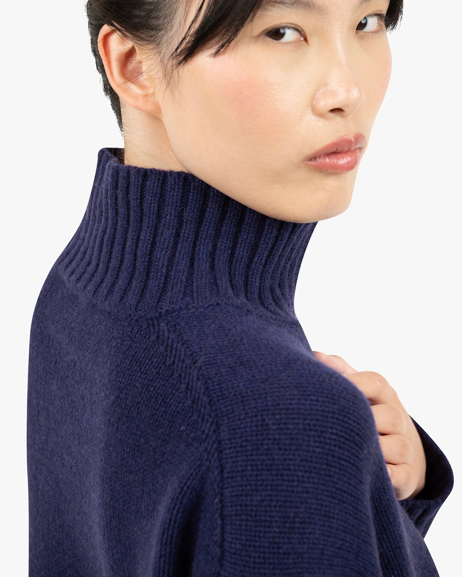 Dolomiti Kaschmir Mock Neck Pullover Damen Blau MaisonCashmere