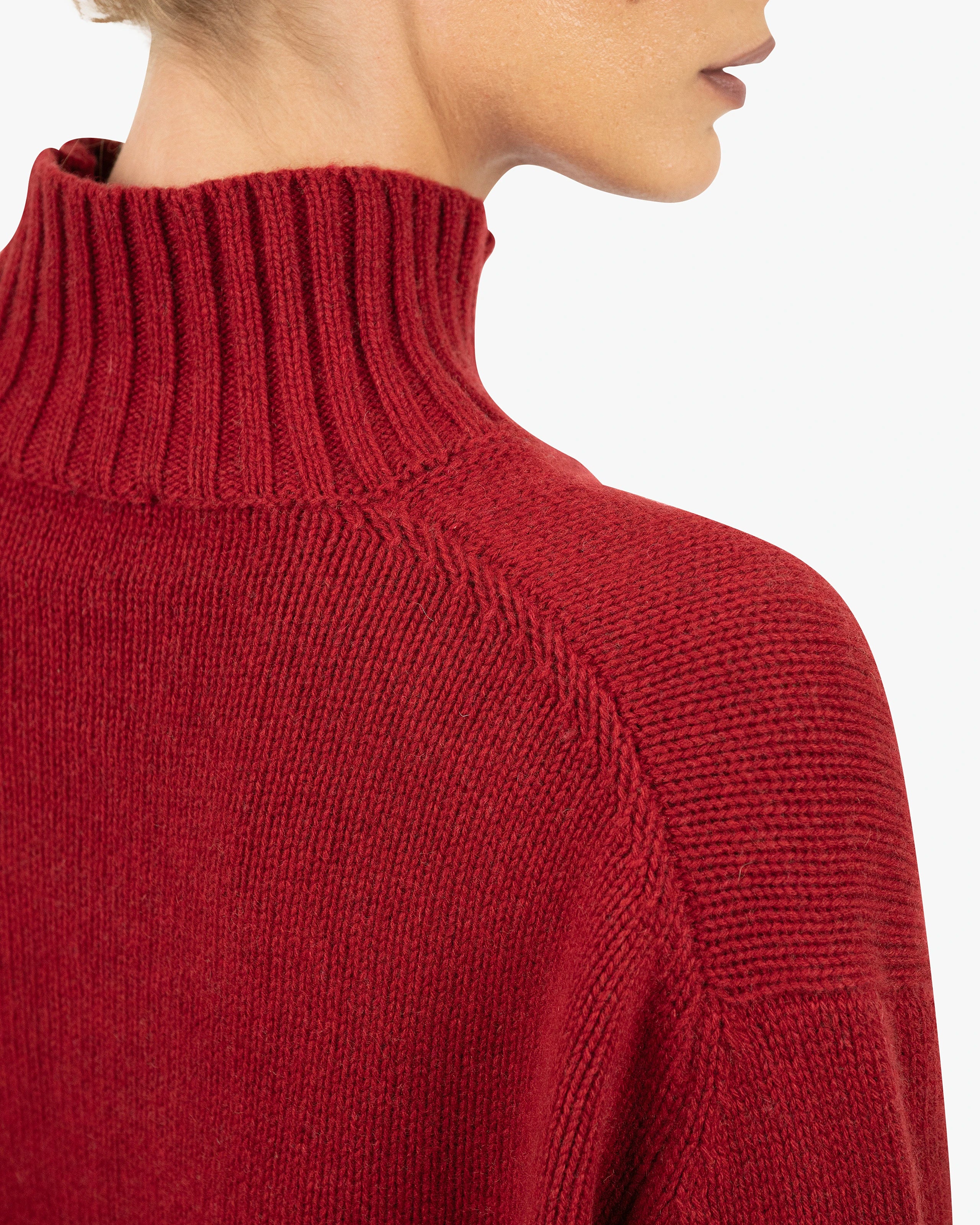 Women's Dolomiti Cashmere Mock Neck Sweater - Red | MaisonCashmere Women's Dolomiti Cashmere Mock Neck Sweater - Red | MaisonCashmere