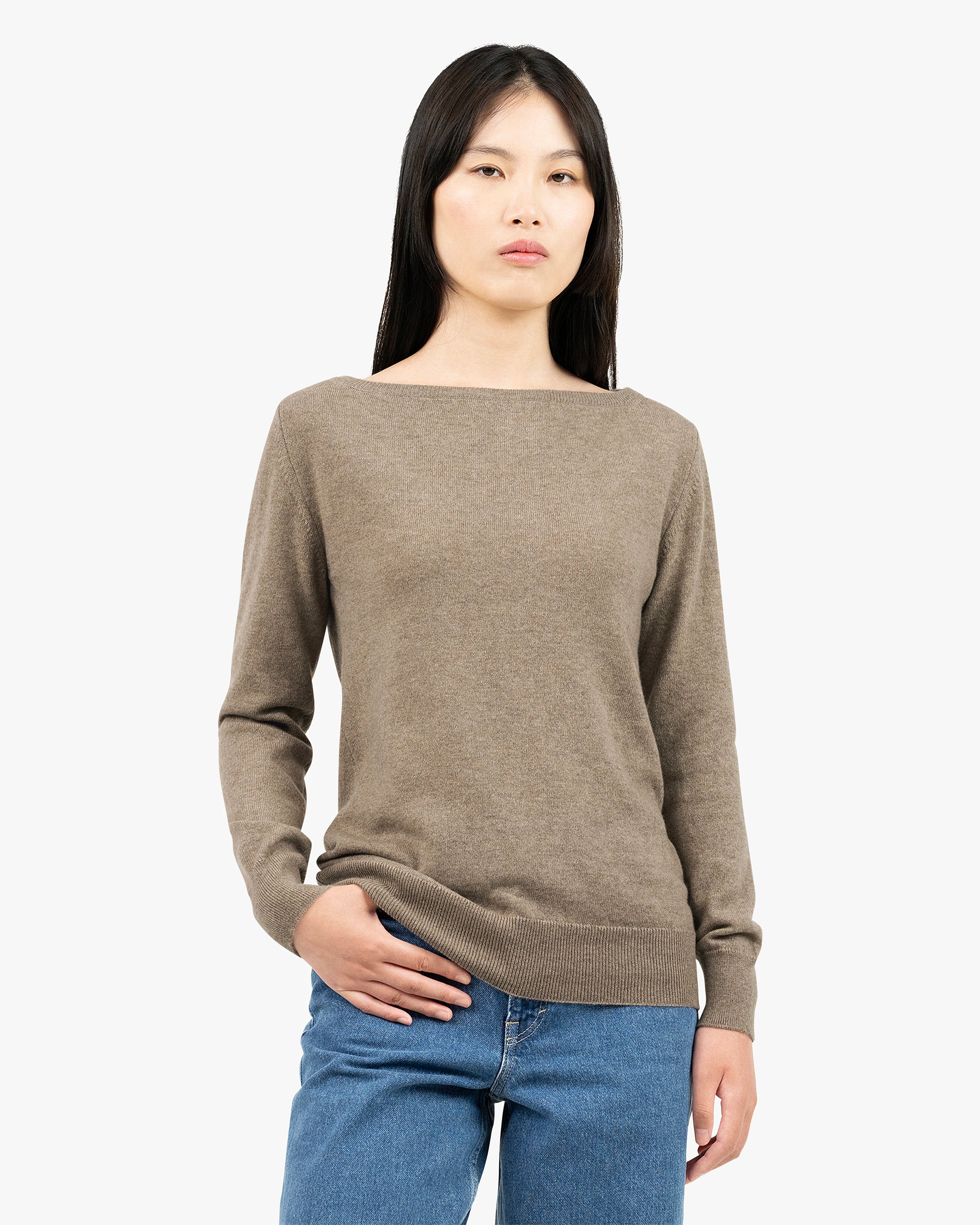 Essential Boat Neck Sweater - Taupe Cashmere