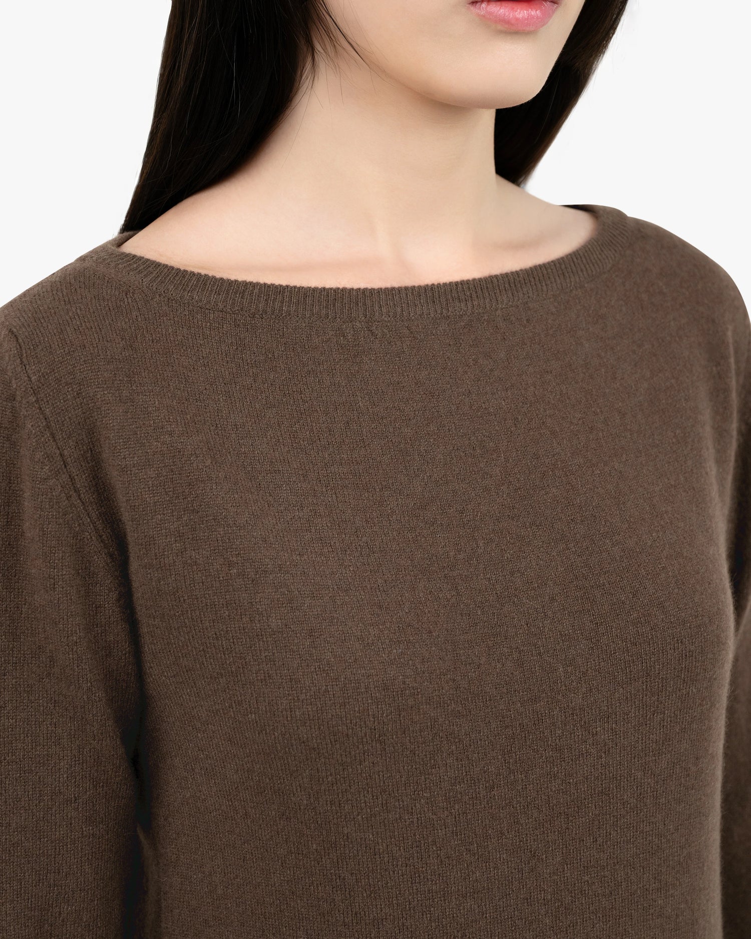 Pull Col Bateau Essential Cachemire Femme Marron MaisonCashmere