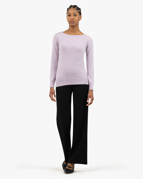Women's Essential Cashmere Boat Neck Sweater - Lilac | MaisonCashmere