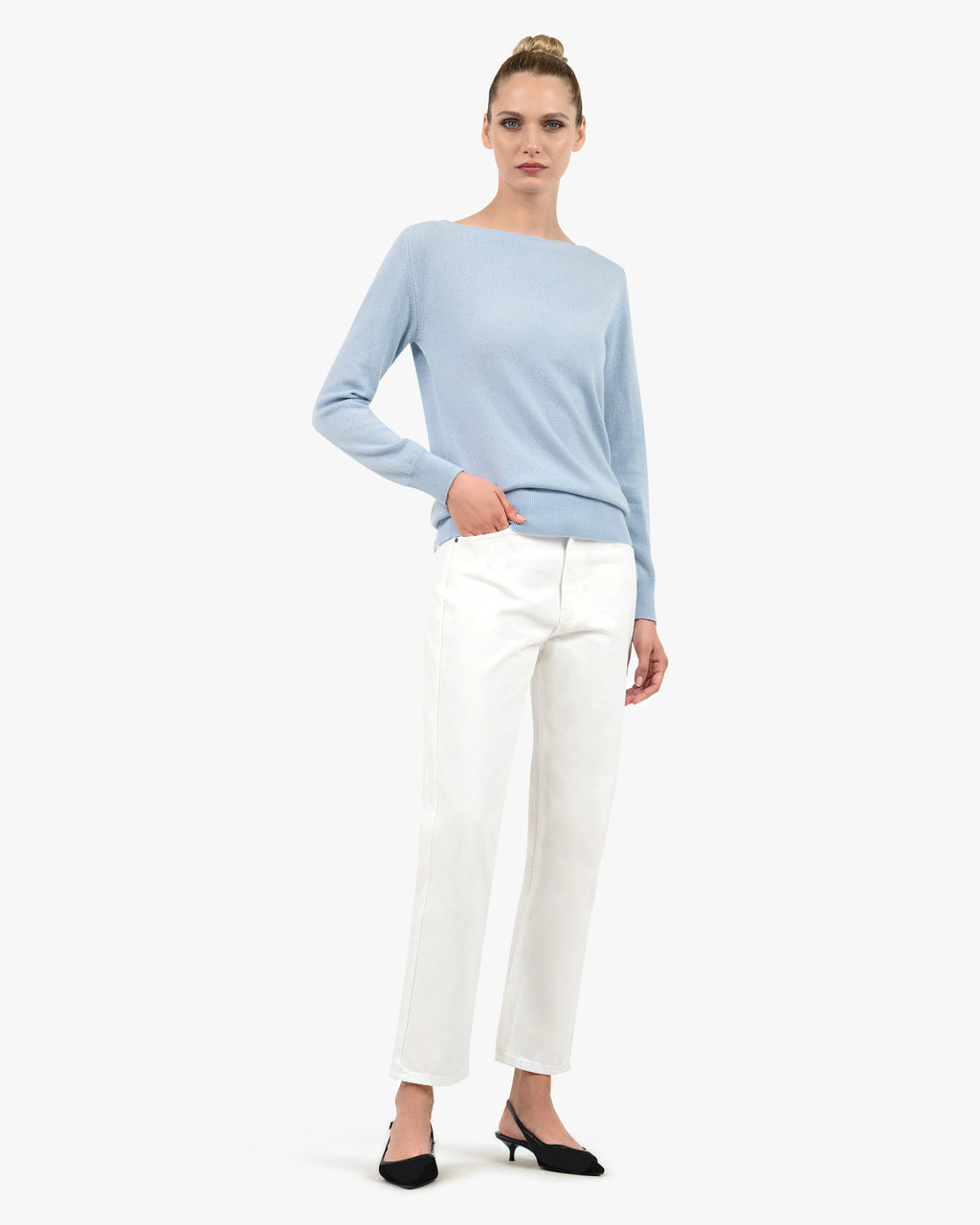 Essential Boat Neck Sweater - Light Blue Cashmere