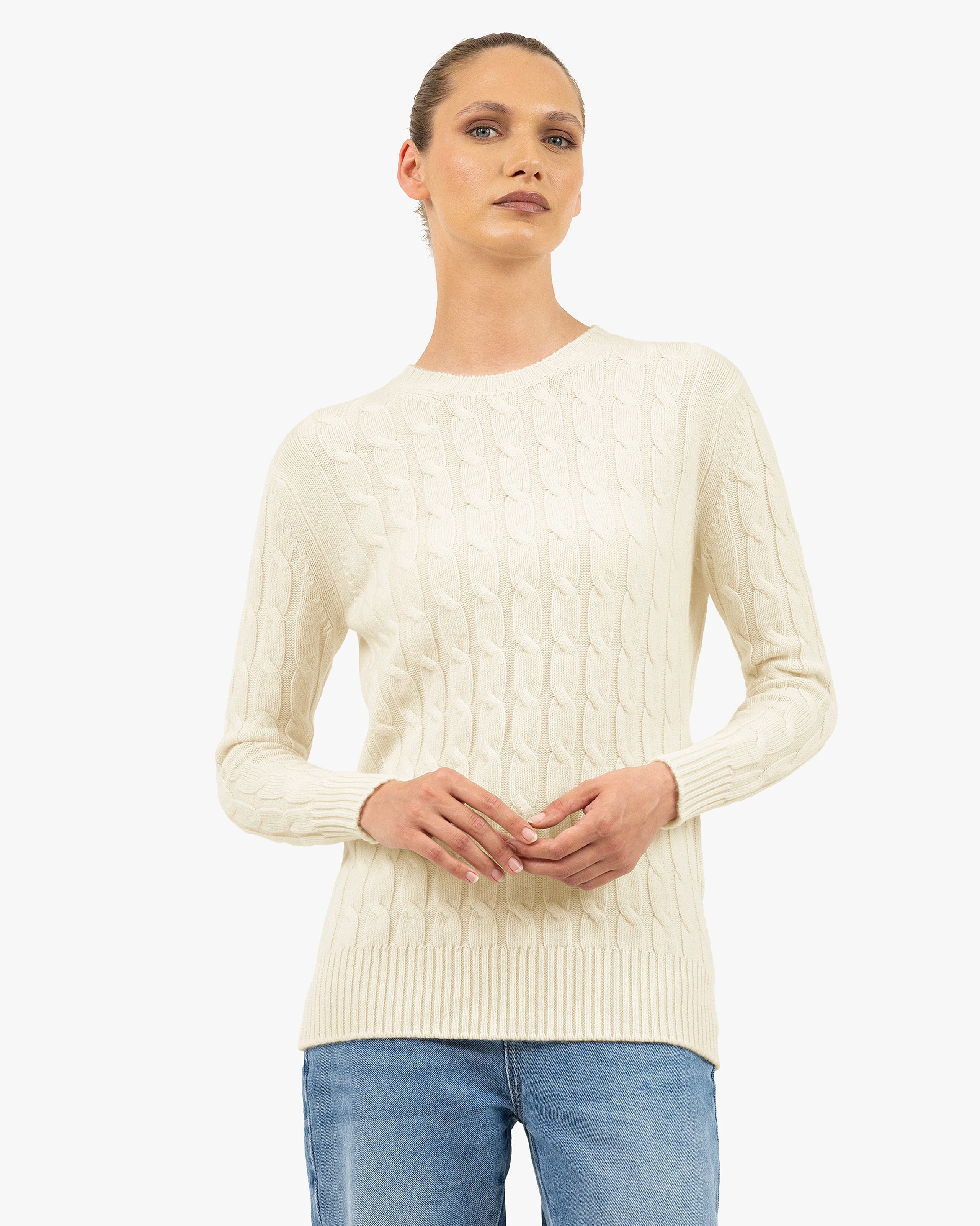 Essential Cable Knit Sweater - White Cashmere
