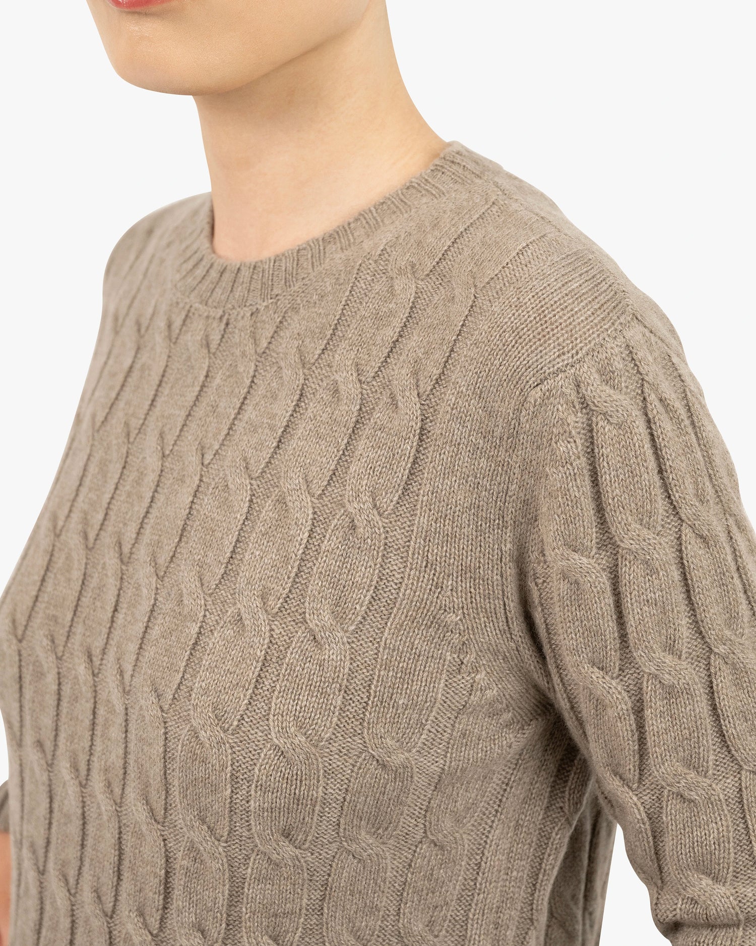Pull Torsades Essential Cachemire Femme Taupe MaisonCashmere