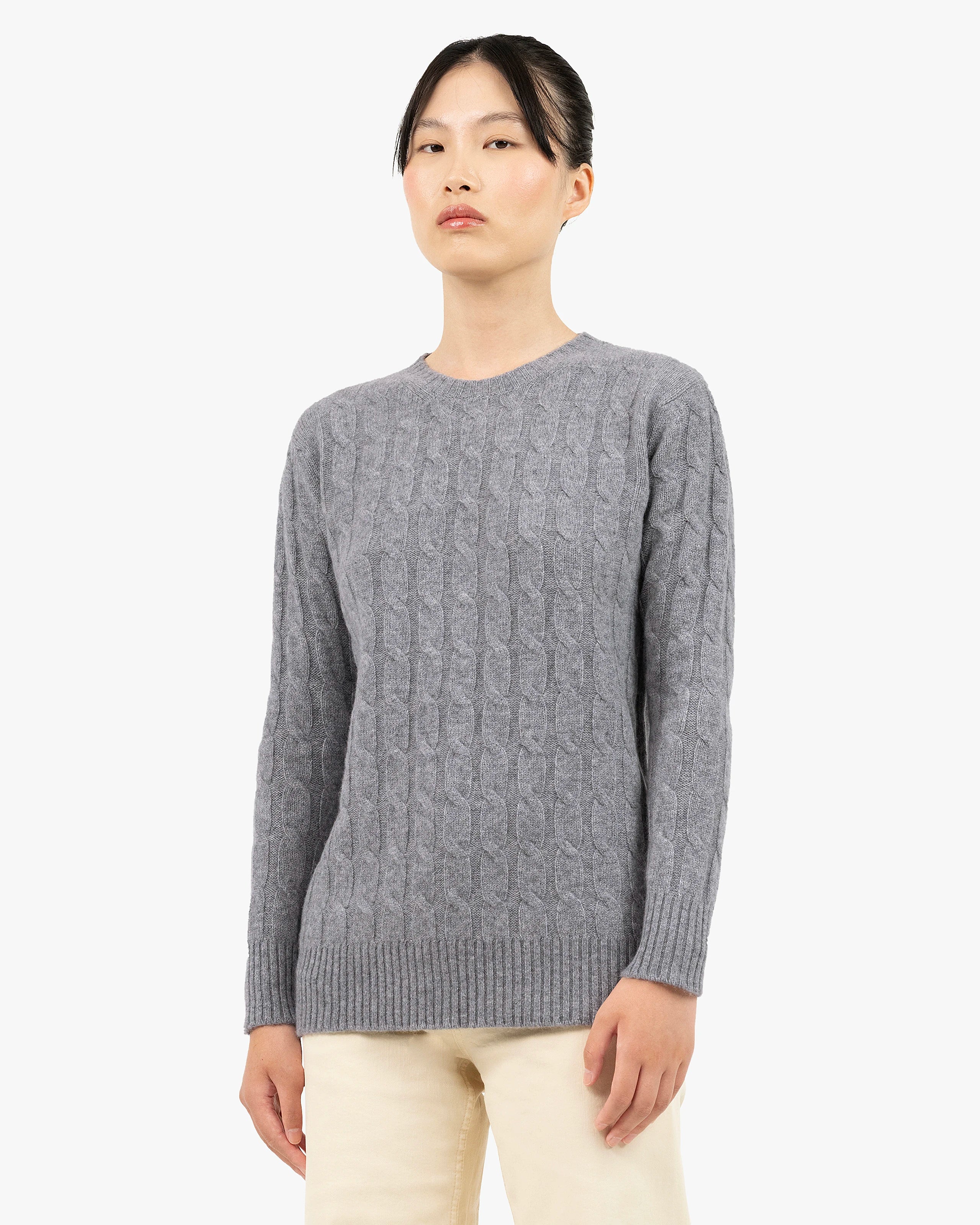 Essential Cable Knit Sweater - Medium Grey Cashmere