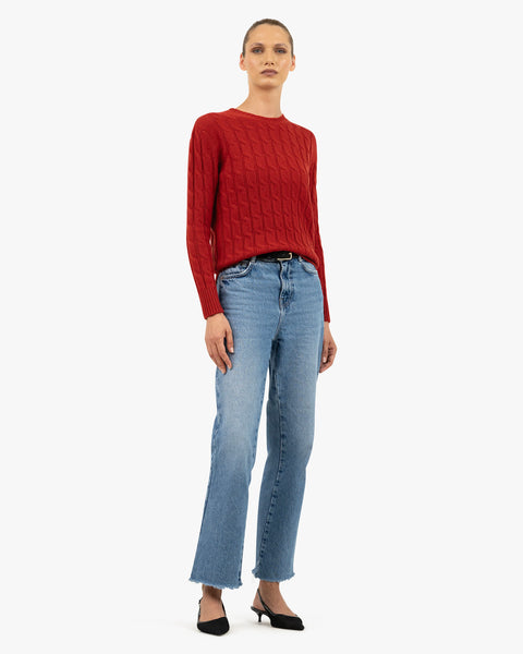 Essential Cable Knit Sweater - Red Cashmere