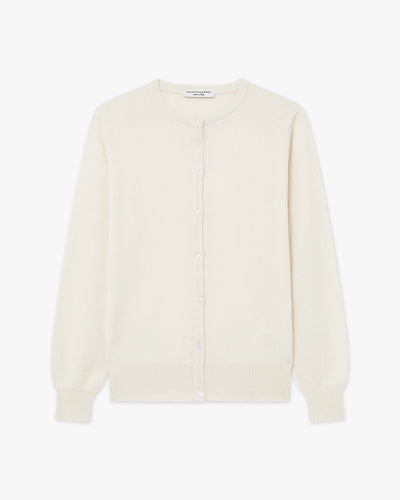 Essential Crew Neck Cardigan - White Cashmere