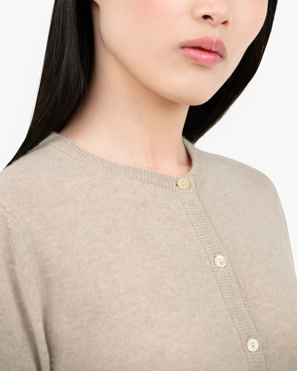 Essential Crew Neck Cardigan - Beige Cashmere