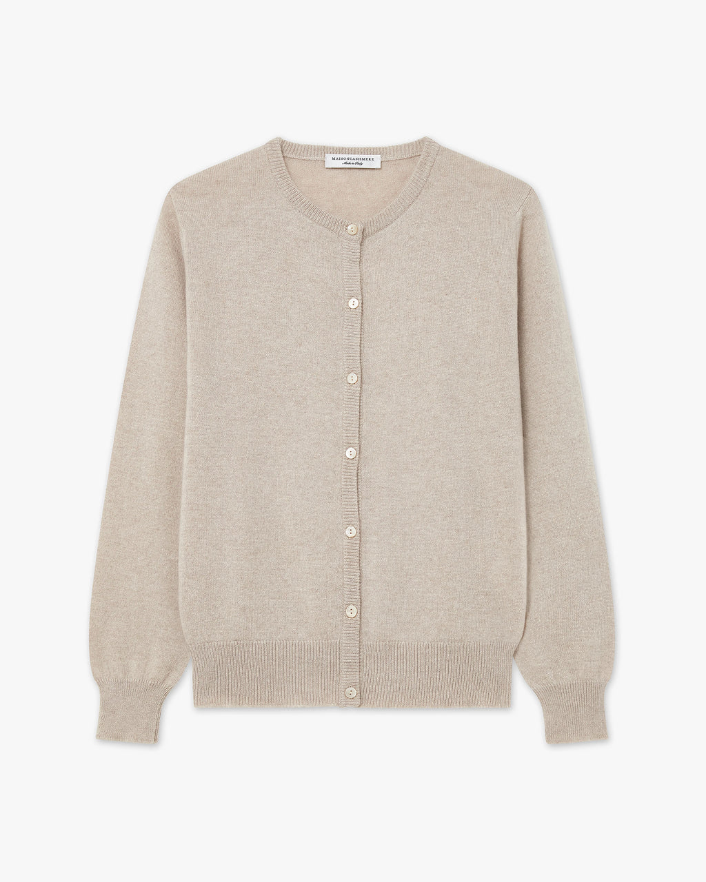 Women's Essential Cashmere Crew Neck Cardigan - Beige | MaisonCashmere Women's Essential Cashmere Crew Neck Cardigan - Beige | MaisonCashmere