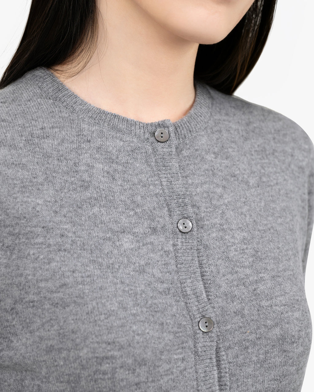 Essential Crew Neck Cardigan - Medium Grey Cashmere
