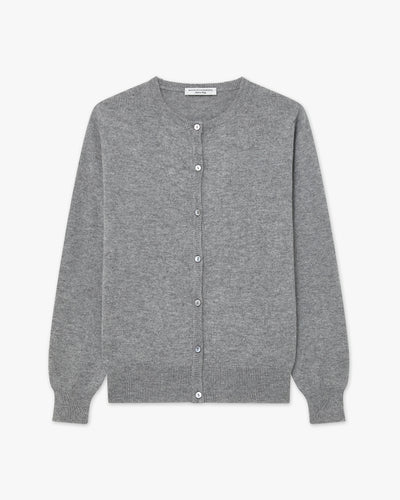 Essential Crew Neck Cardigan - Medium Grey Cashmere